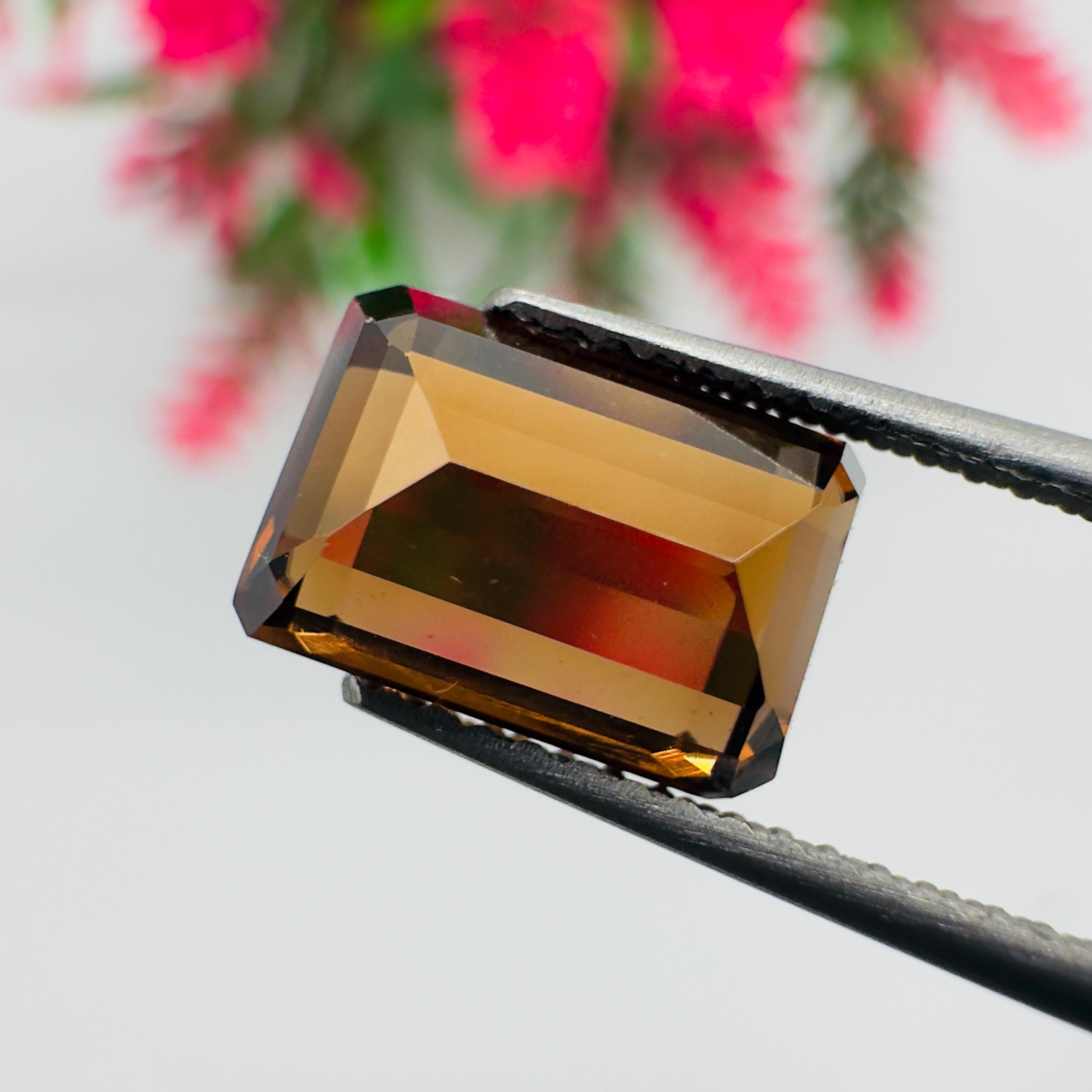 Natural Brown Zircon Emerald Cut Loose Gemstone 3.91 Carat AAA Faceted Octagon Brown Zircon for Fine Jewelry Making