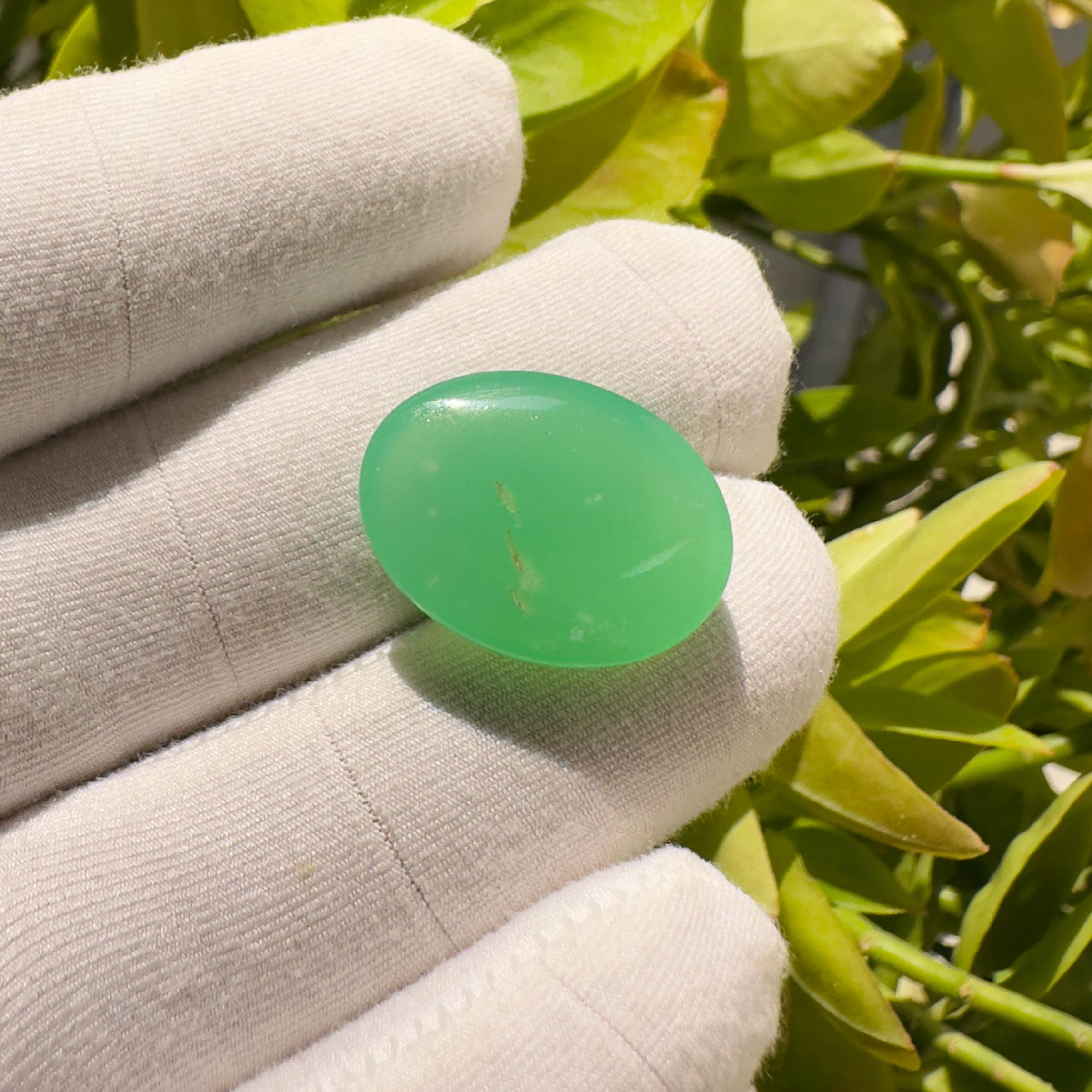 • Stone Name: Natural Chrysoprase • Shape: Oval • Cut: Cabochon • Size: 21 × 15 × 8 mm (Approx) • Weight: 19.40 Carats (Approx) • Quantity: 1 Piece