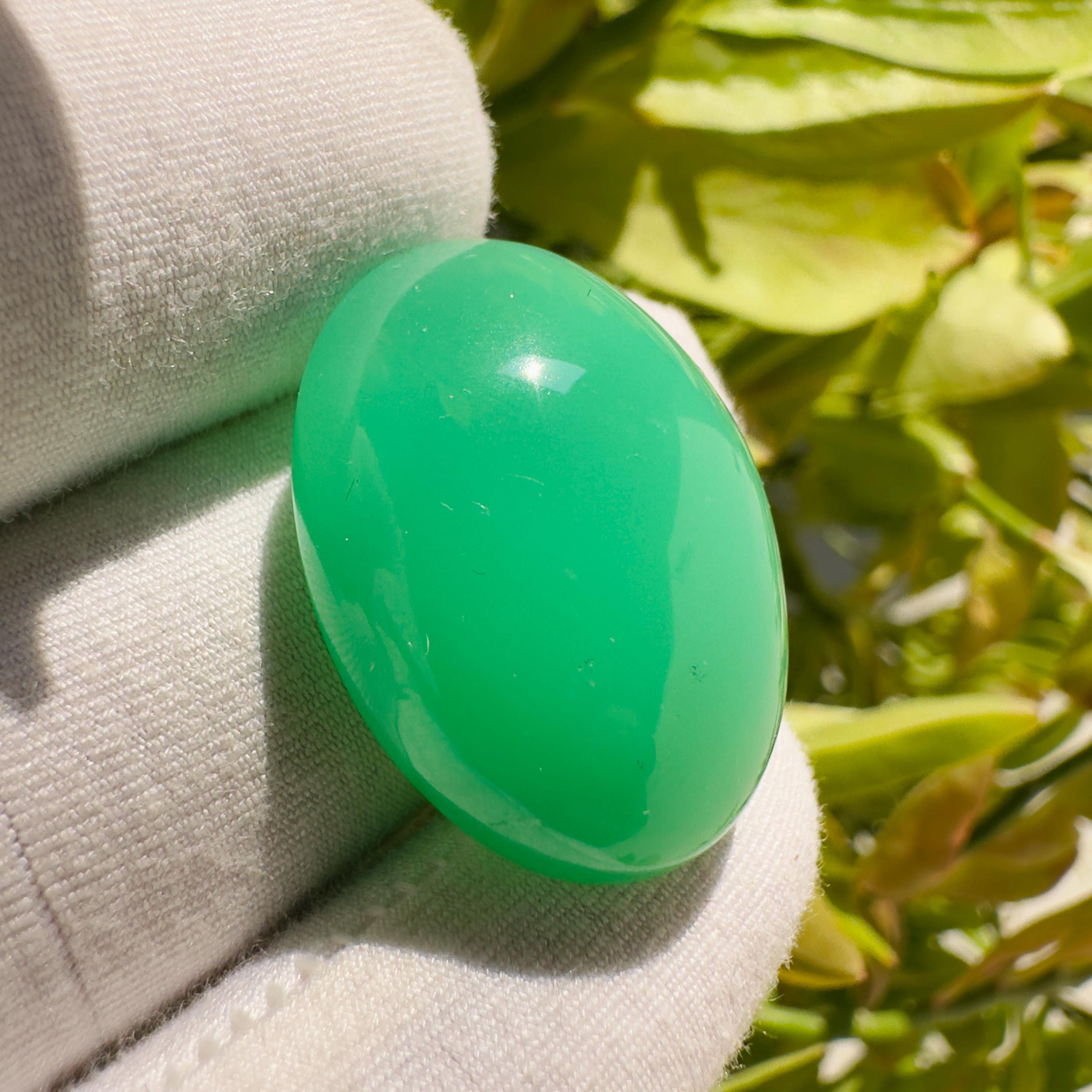 Natural Chrysoprase Oval Cabochon Loose Gemstone 37.90 Carat AAA Green Chrysoprase Large Statement Stone for Jewelry Making