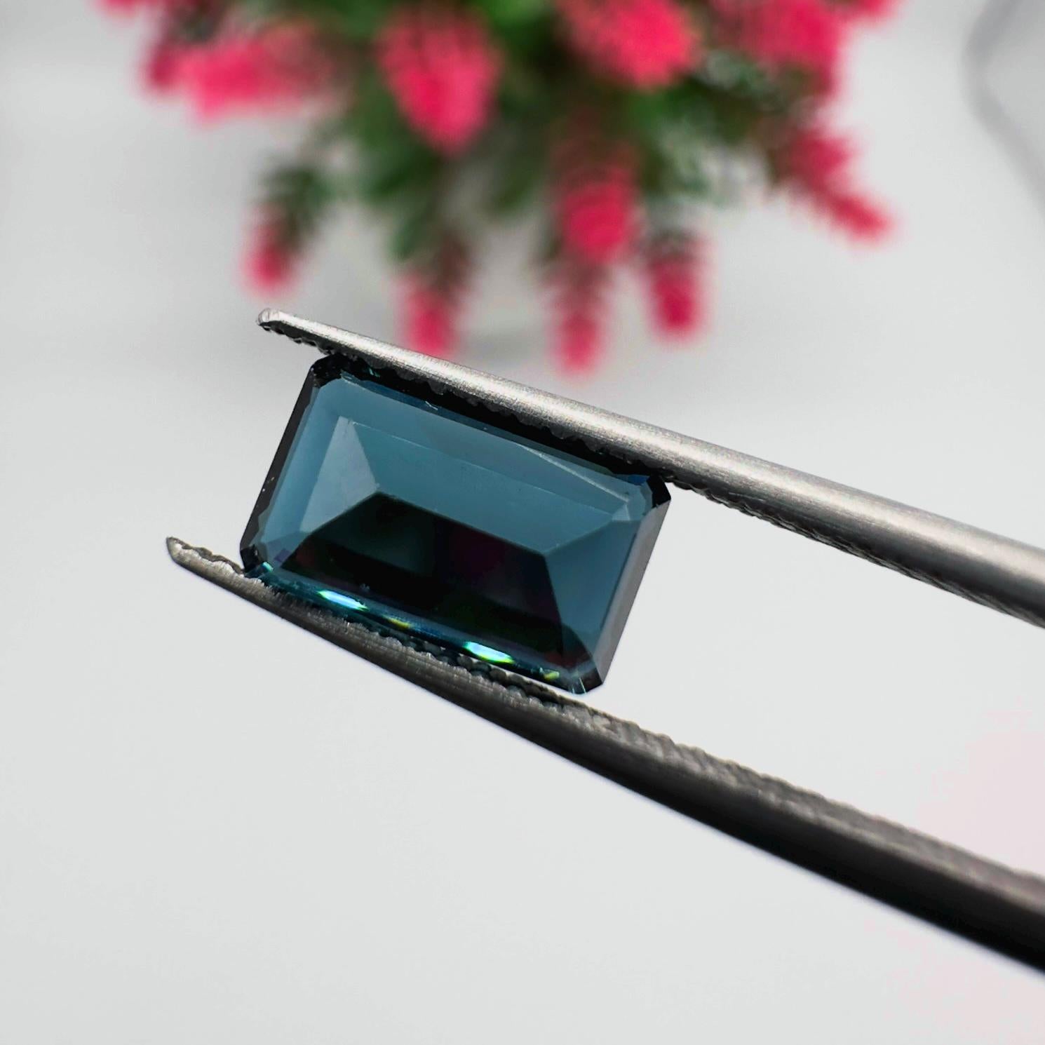 Natural Indicolite Blue Tourmaline Emerald Cut Loose Gemstone 1.85 Carat AAA Faceted Octagon Deep Blue Tourmaline for Fine Jewelry