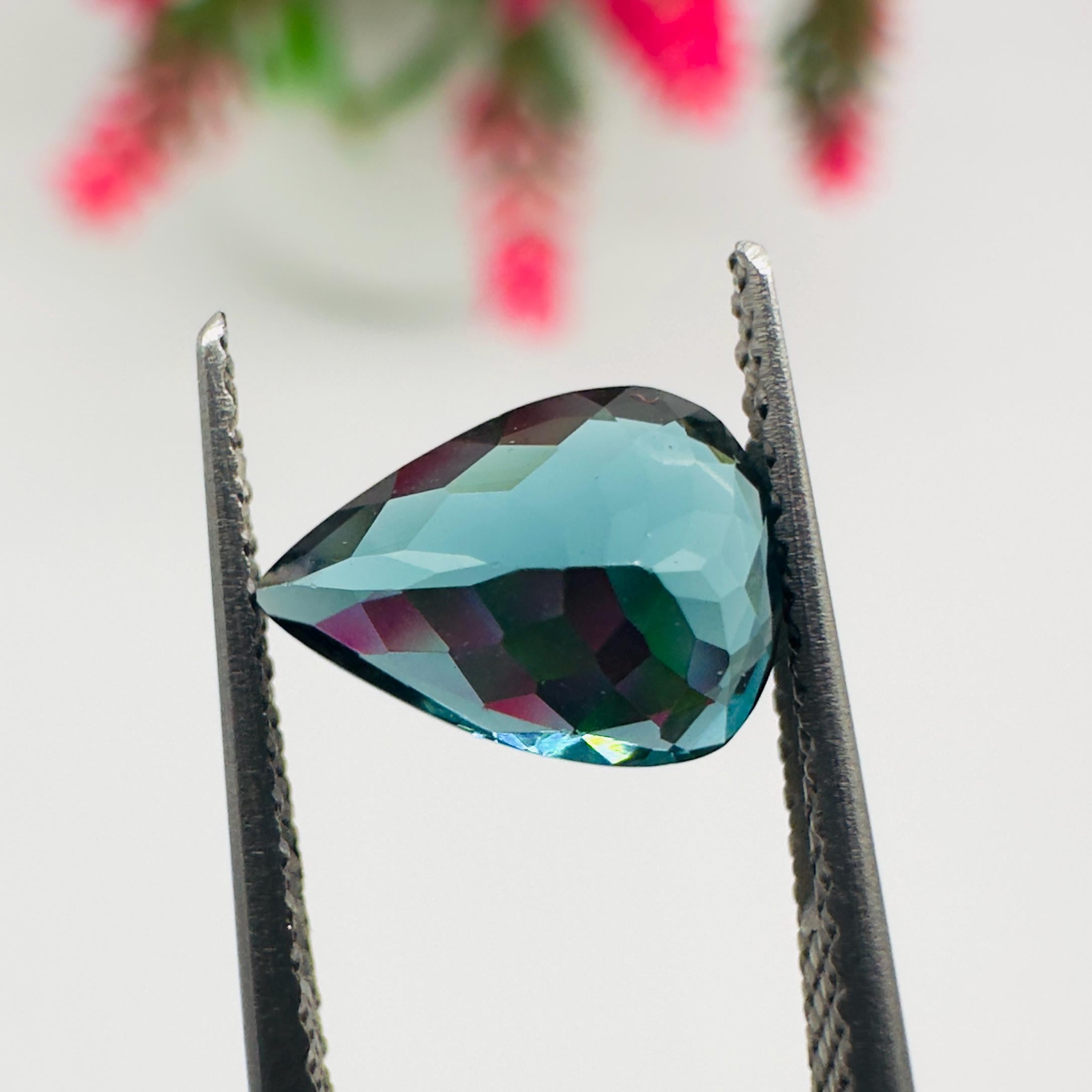 Natural Indicolite Blue Tourmaline Faceted Pear Cut Loose Gemstone 1.35 Carat AAA Deep Blue Tourmaline for Fine Jewelry