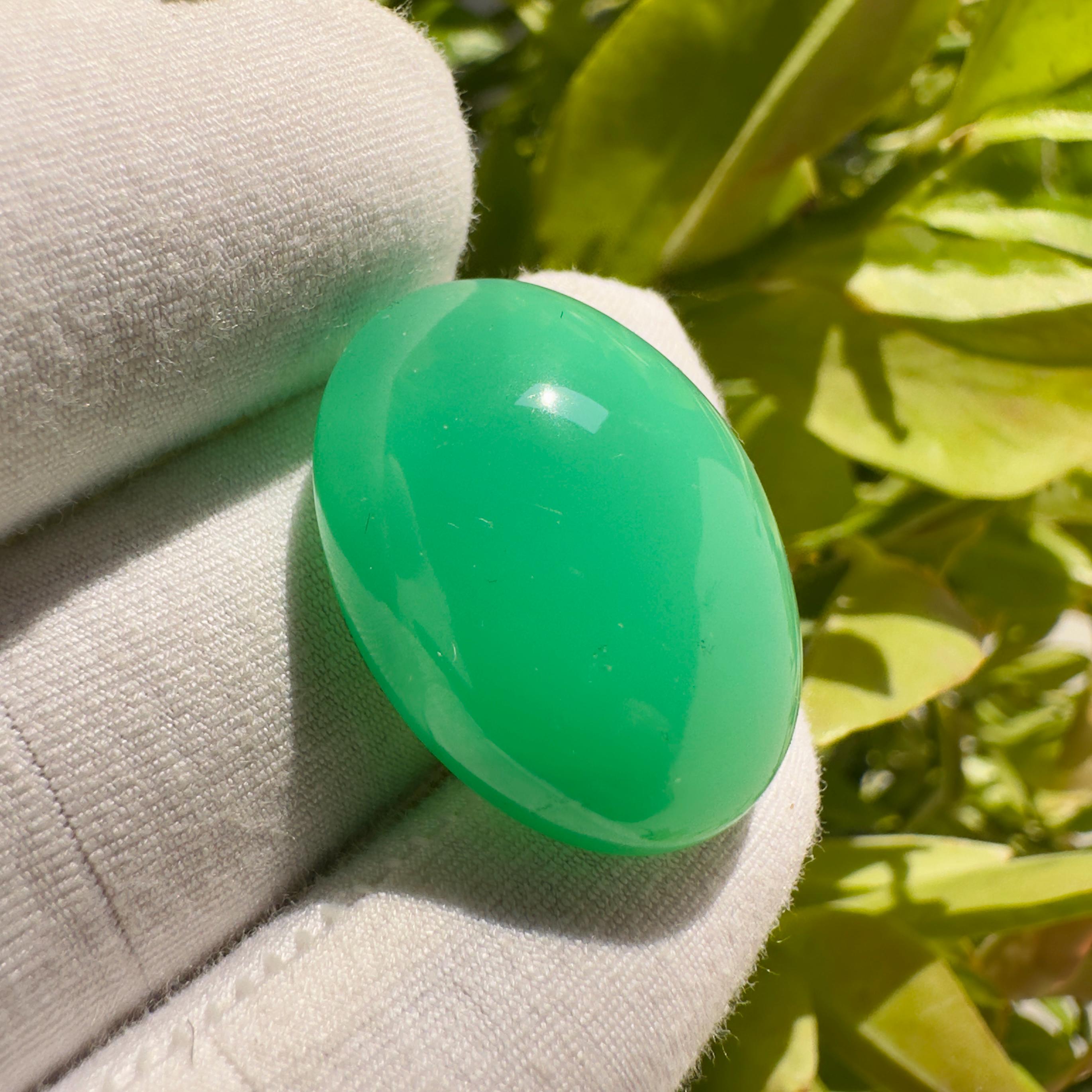 Natural Chrysoprase Oval Cabochon Loose Gemstone 37.90 Carat AAA Green Chrysoprase Large Statement Stone for Jewelry Making