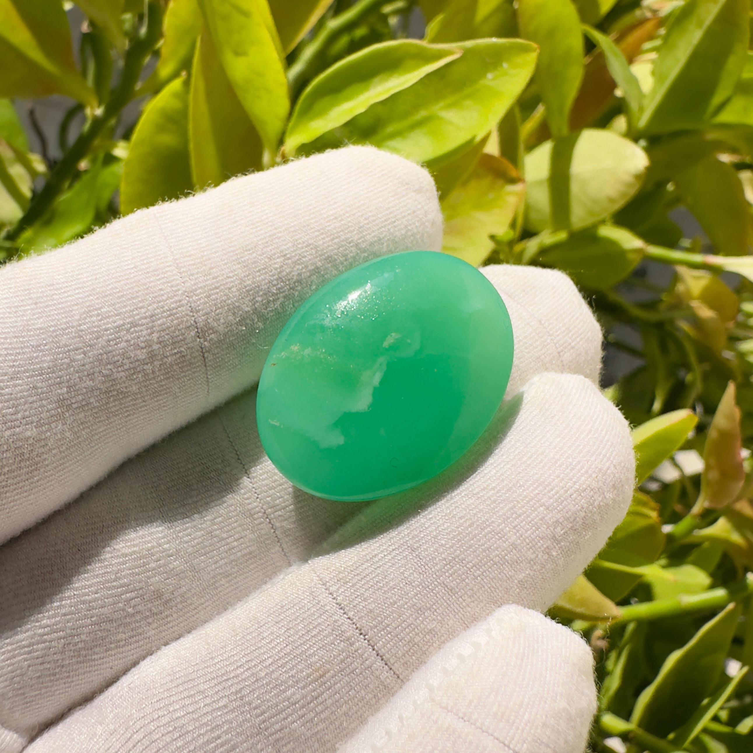 Natural Chrysoprase Oval Cabochon Loose Gemstone 37.90 Carat AAA Green Chrysoprase Large Statement Stone for Jewelry Making