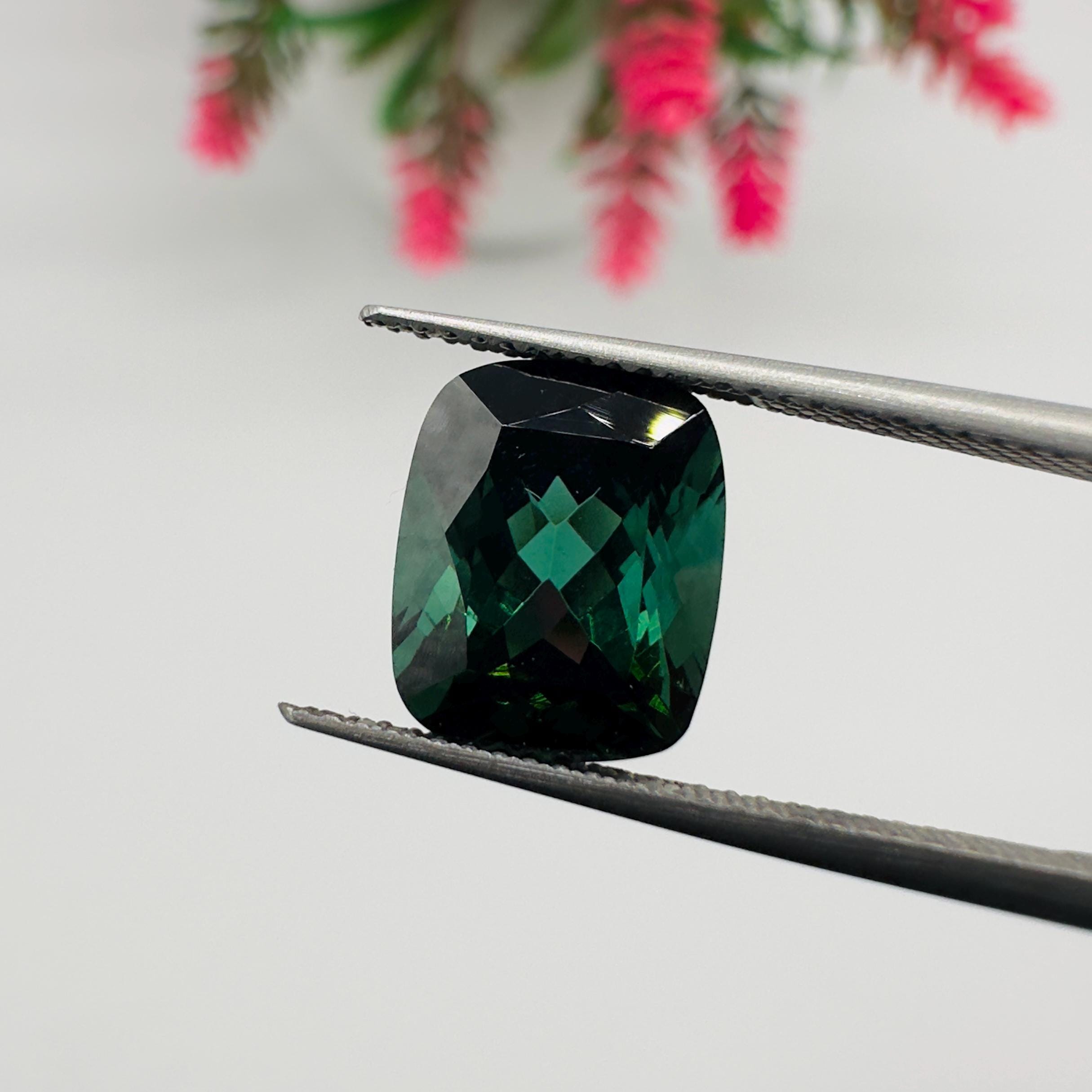 Natural Blue Green Tourmaline Faceted Cushion Cut Loose Gemstone 5.10 Carat AAA Blue Green Tourmaline Stone for Fine Jewelry
