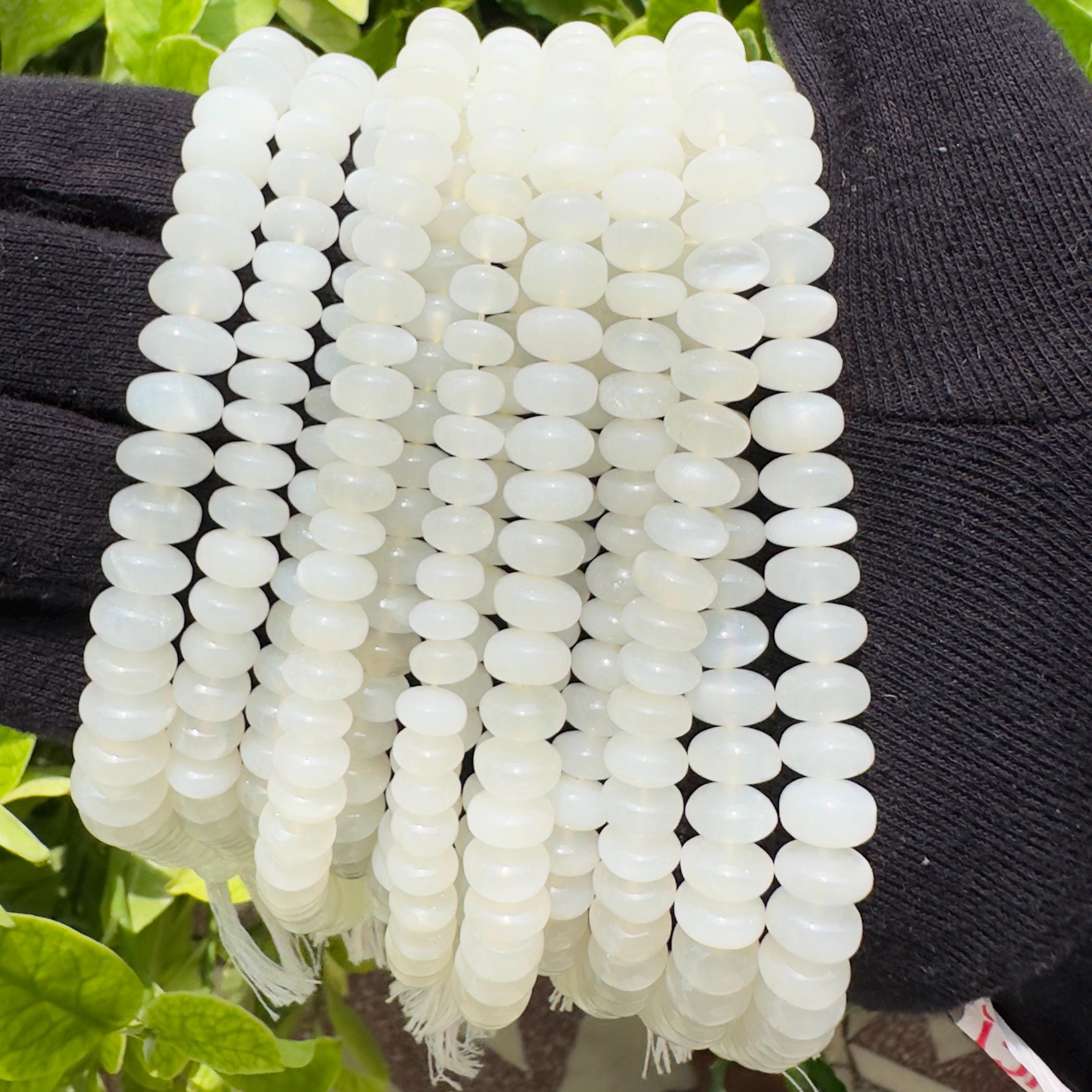 Natural White Moonstone Rondelle Beads Strand Smooth Polished Moonstone Beads 7–9 MM Gemstone Beads for Jewelry Making