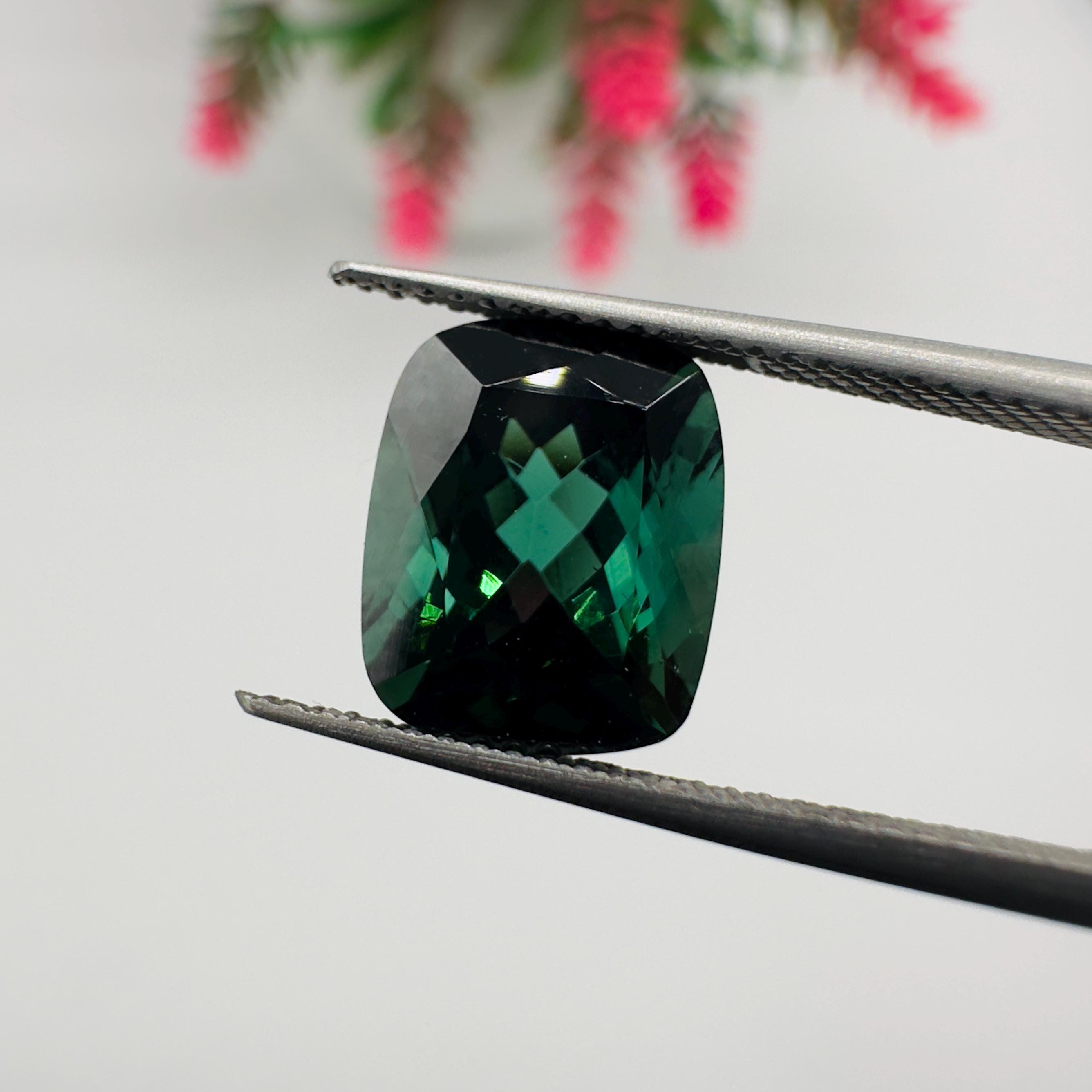 Natural Blue Green Tourmaline Faceted Cushion Cut Loose Gemstone 5.10 Carat AAA Blue Green Tourmaline Stone for Fine Jewelry