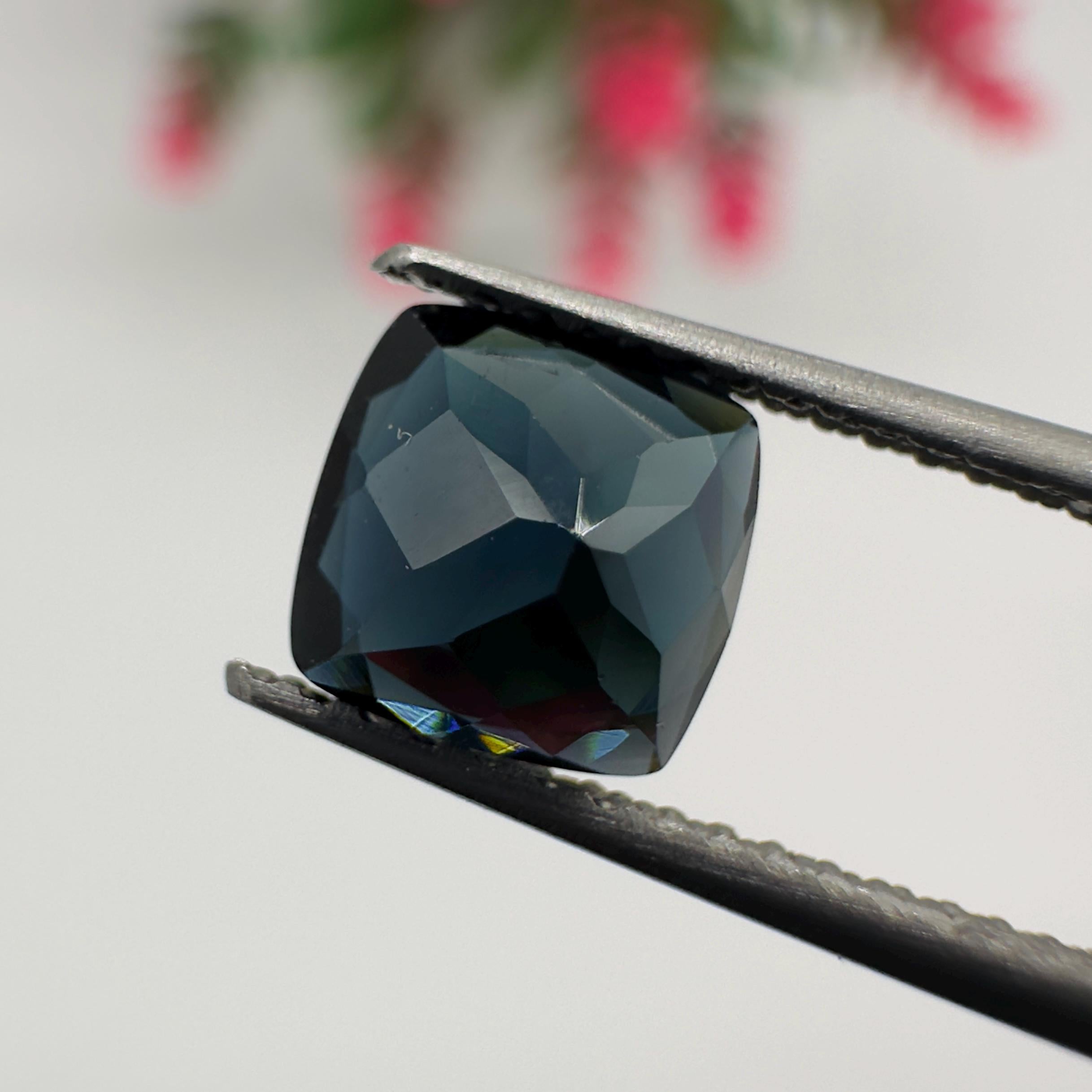 Natural Dark Blue Tourmaline Faceted Cushion Cut Loose Gemstone 1.10 Carat AAA Blue Tourmaline Stone for Fine Jewelry