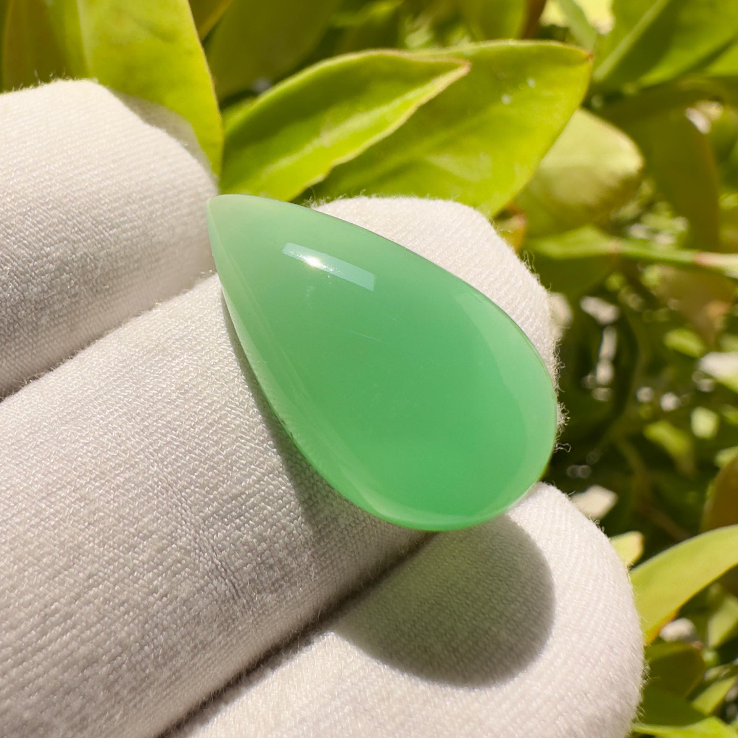 Natural Chrysoprase Pear Cabochon Gemstone 10.25 Ct Green Loose Stone for Pendant Ring Jewelry Making