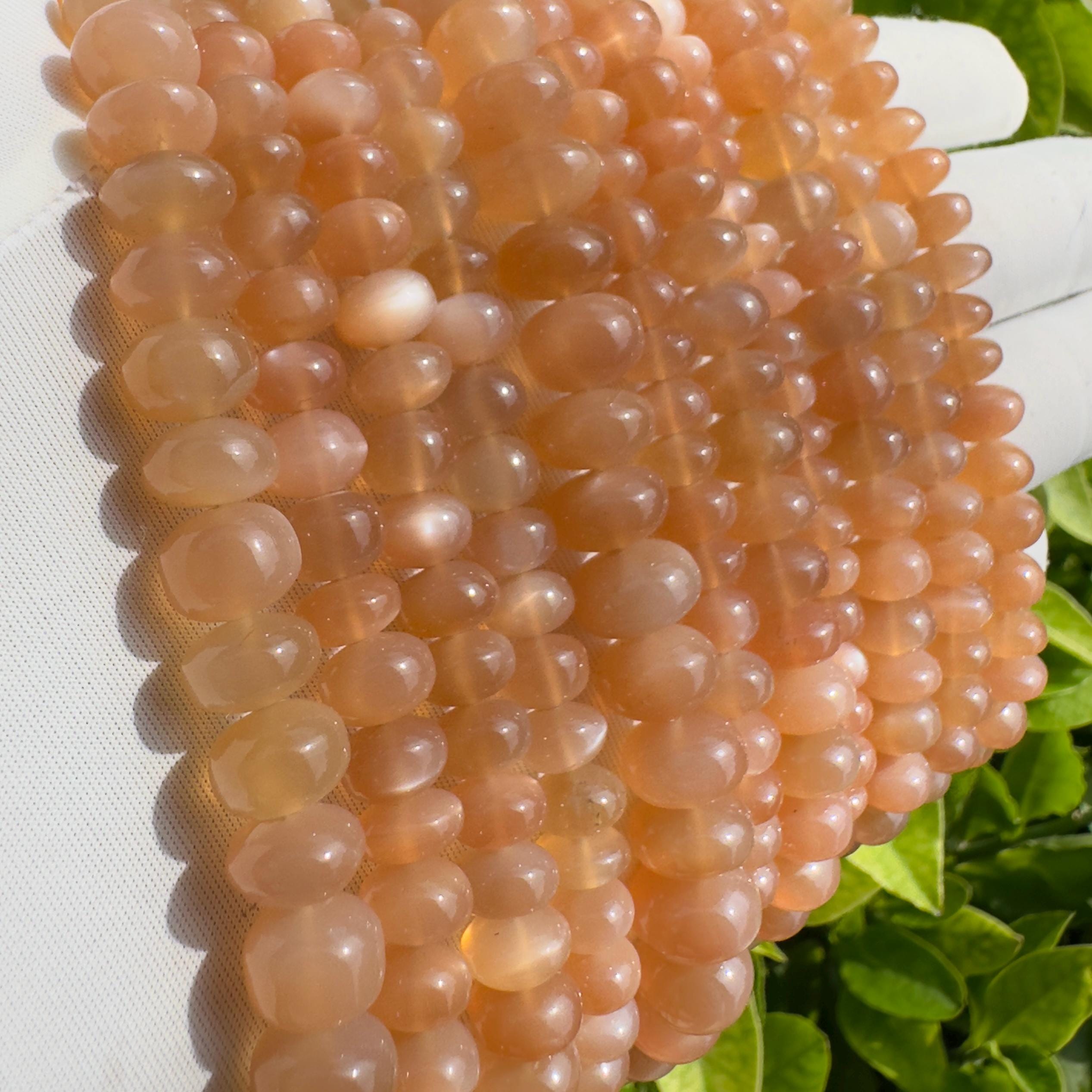 Natural Peach Moonstone Rondelle Beads Strand Smooth Polished Moonstone Beads 7–10 MM Gemstone Beads for Jewelry Making