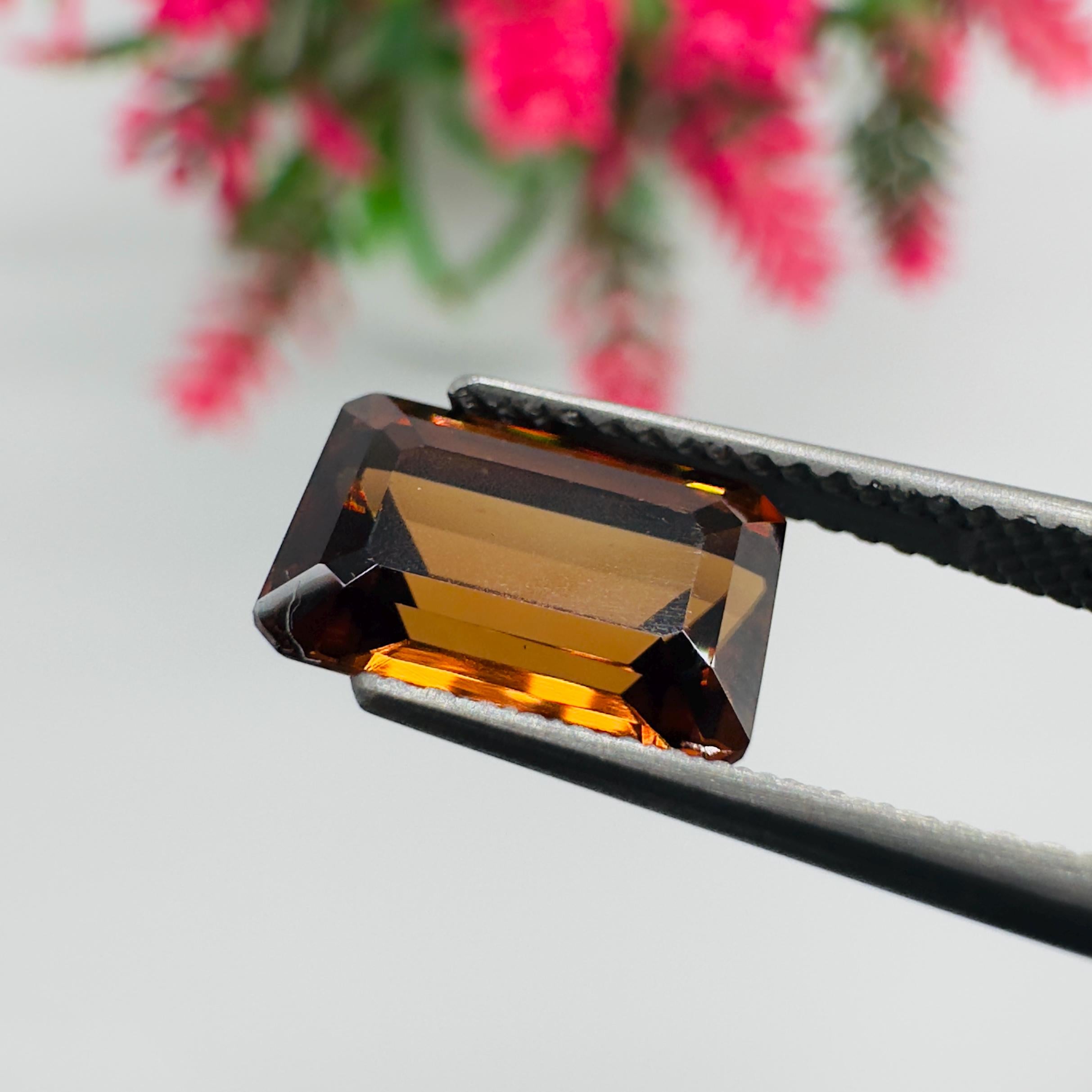 Natural Brown Zircon Emerald Cut Loose Gemstone 3.91 Carat AAA Faceted Octagon Brown Zircon for Fine Jewelry Making