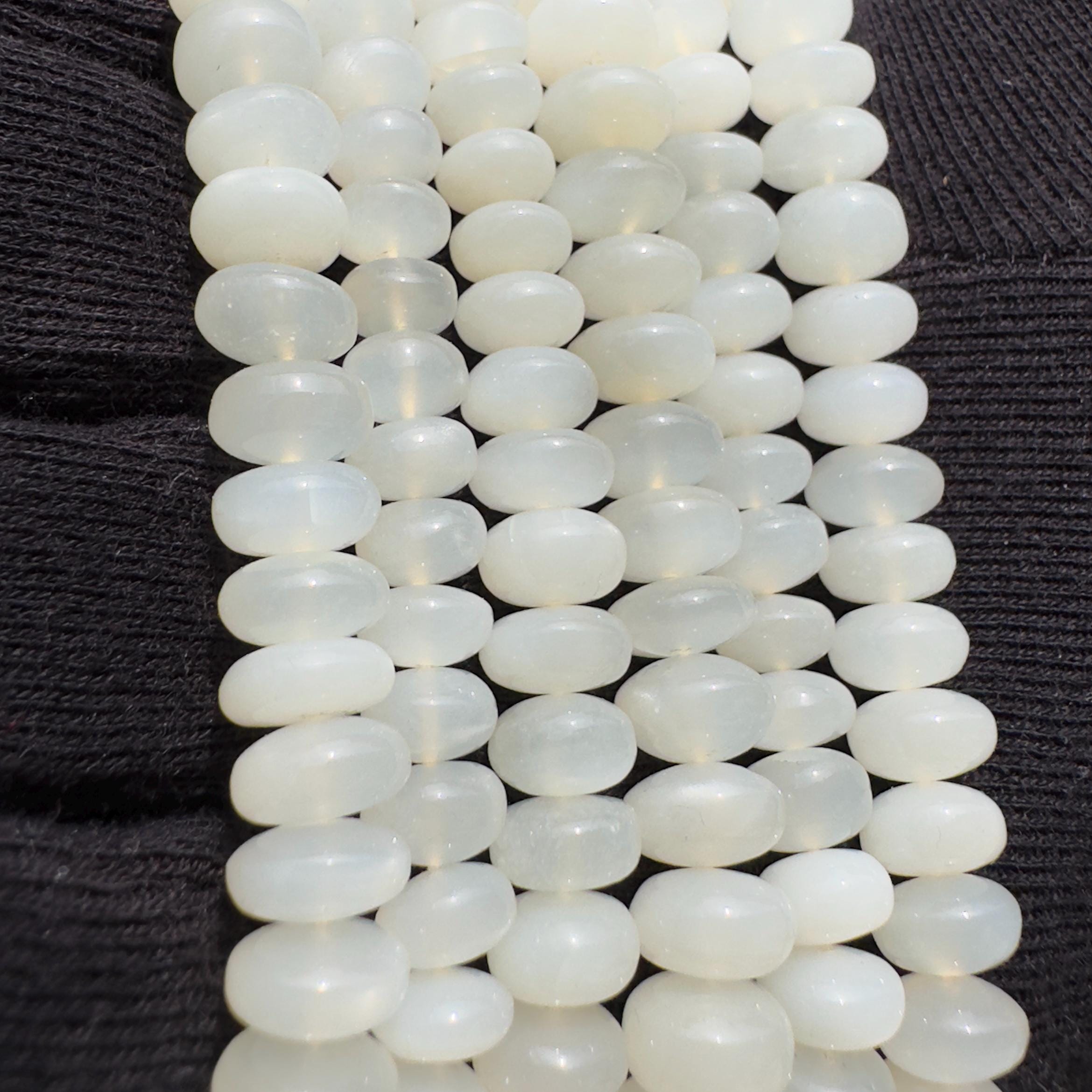 Natural White Moonstone Rondelle Beads Strand Smooth Polished Moonstone Beads 7–9 MM Gemstone Beads for Jewelry Making