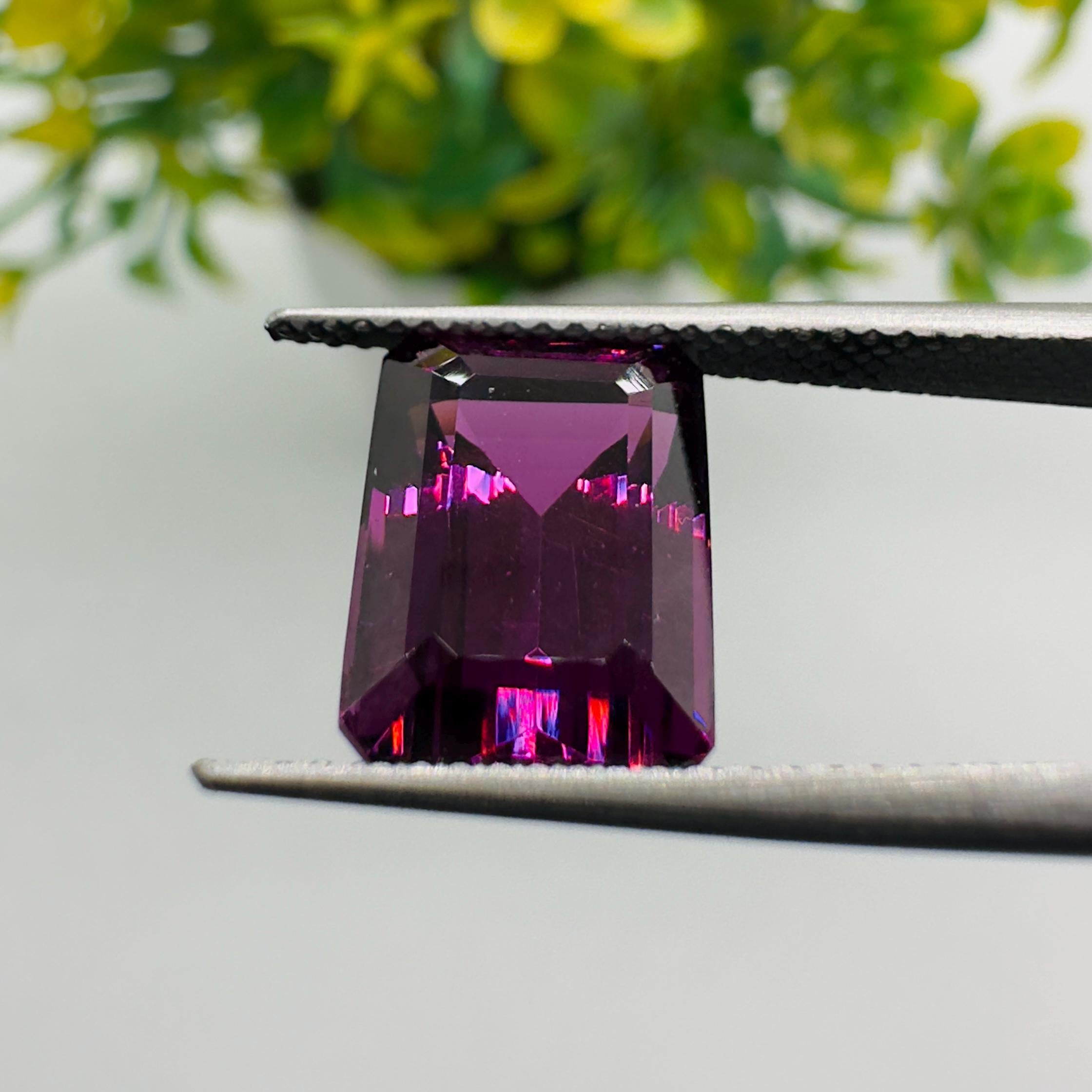 Natural Rhodolite Garnet Faceted Octagon Loose Gemstone 6.60 Carat AAA Emerald Cut Purple Pink Raspberry Red Stone for Fine Jewelry