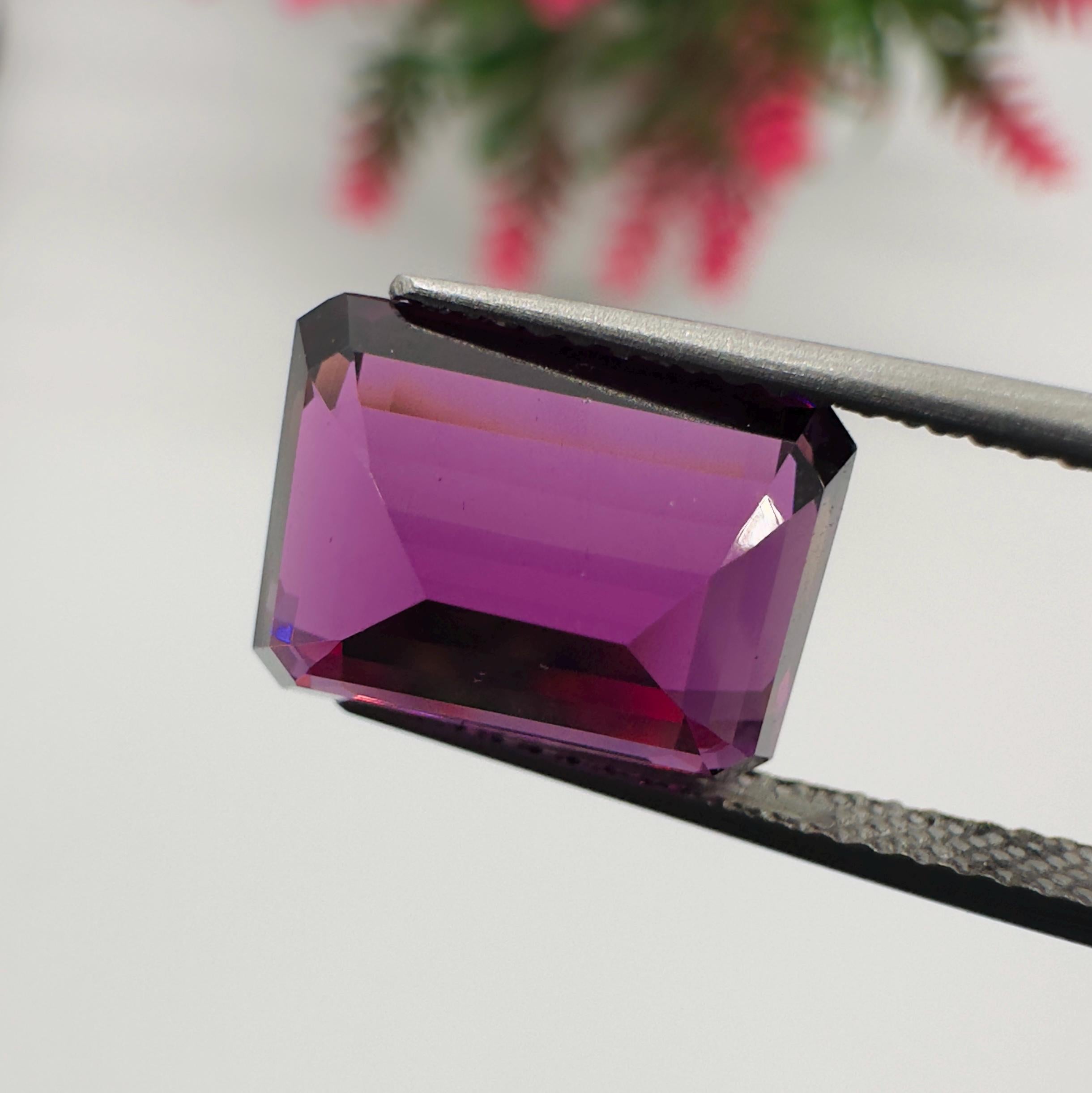 Natural Rhodolite Garnet Faceted Octagon Loose Gemstone 6.60 Carat AAA Emerald Cut Purple Pink Raspberry Red Stone for Fine Jewelry