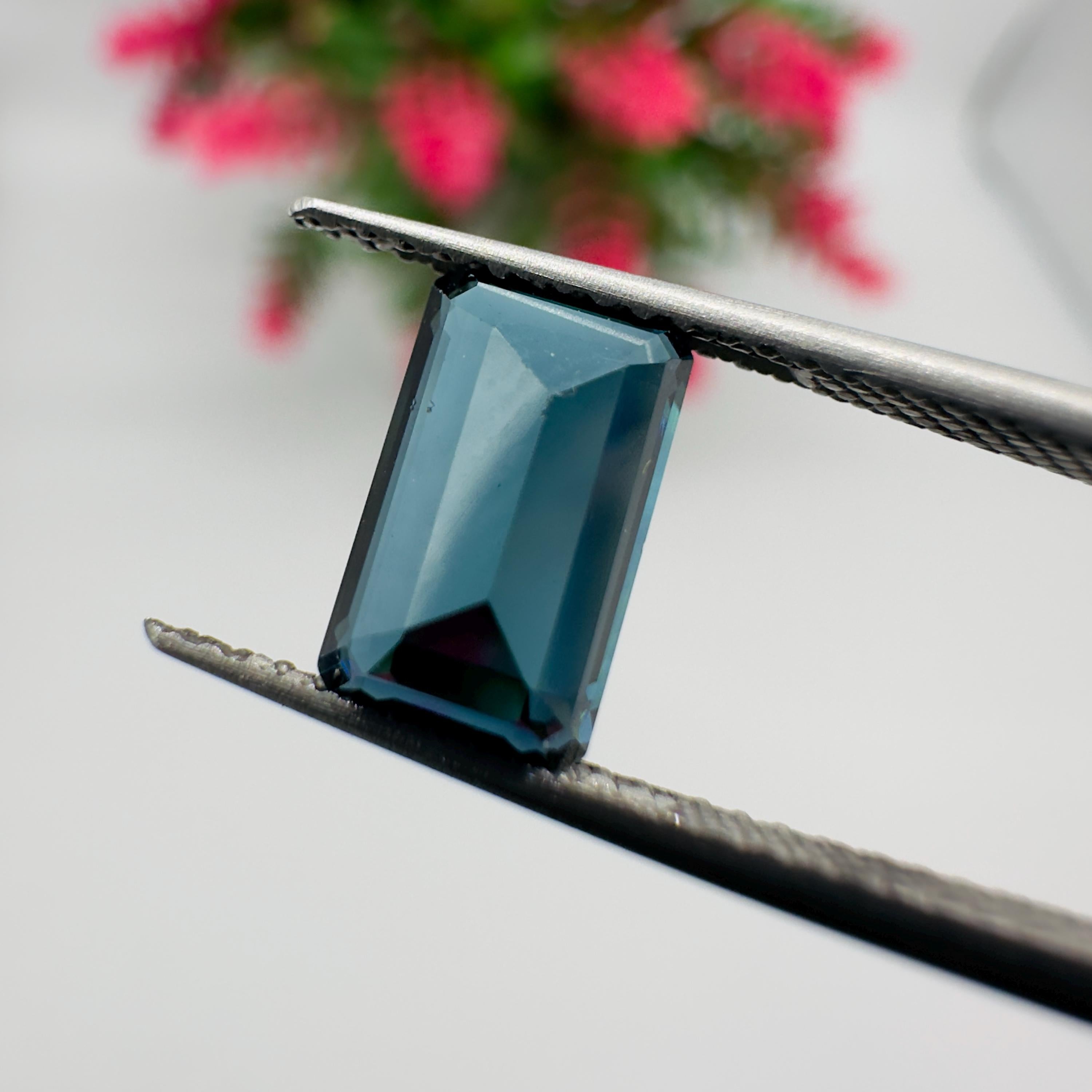 Natural Indicolite Blue Tourmaline Emerald Cut Loose Gemstone 1.85 Carat AAA Faceted Octagon Deep Blue Tourmaline for Fine Jewelry