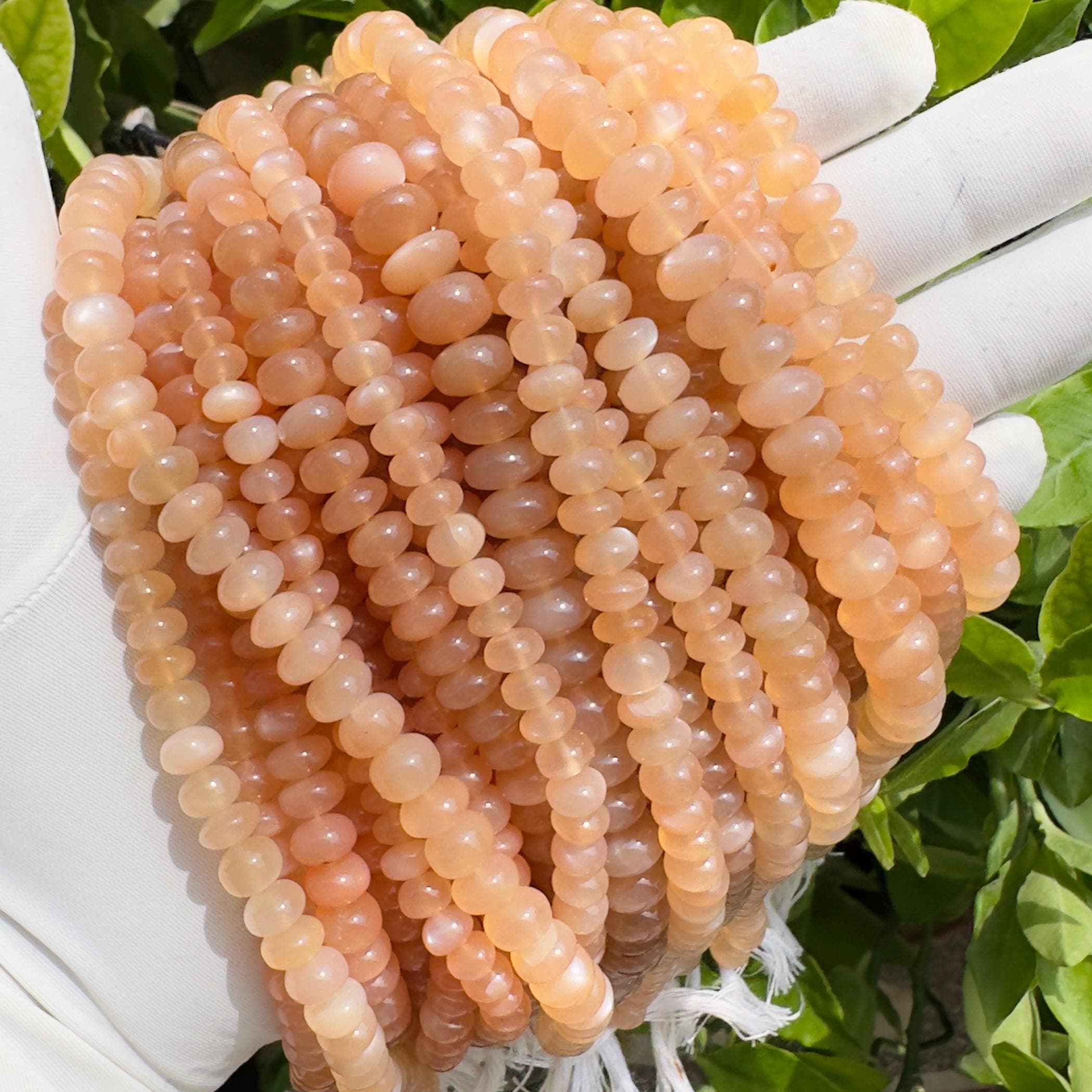 Natural Peach Moonstone Rondelle Beads Strand Smooth Polished Moonstone Beads 7–10 MM Gemstone Beads for Jewelry Making