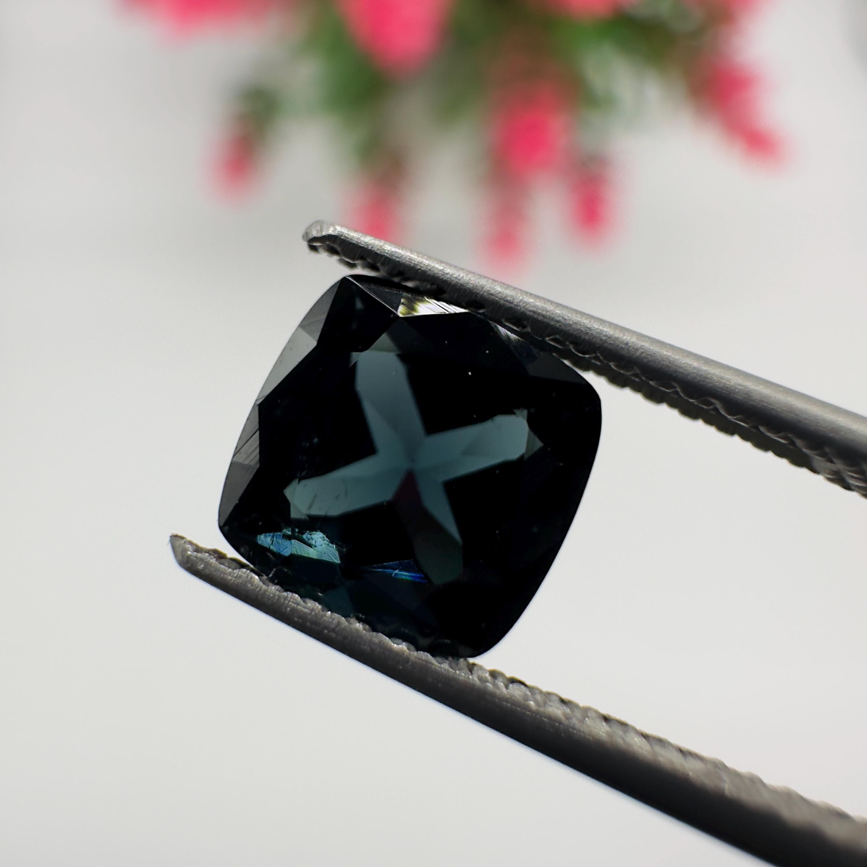 Natural Dark Blue Tourmaline Faceted Cushion Cut Loose Gemstone 1.10 Carat AAA Blue Tourmaline Stone for Fine Jewelry