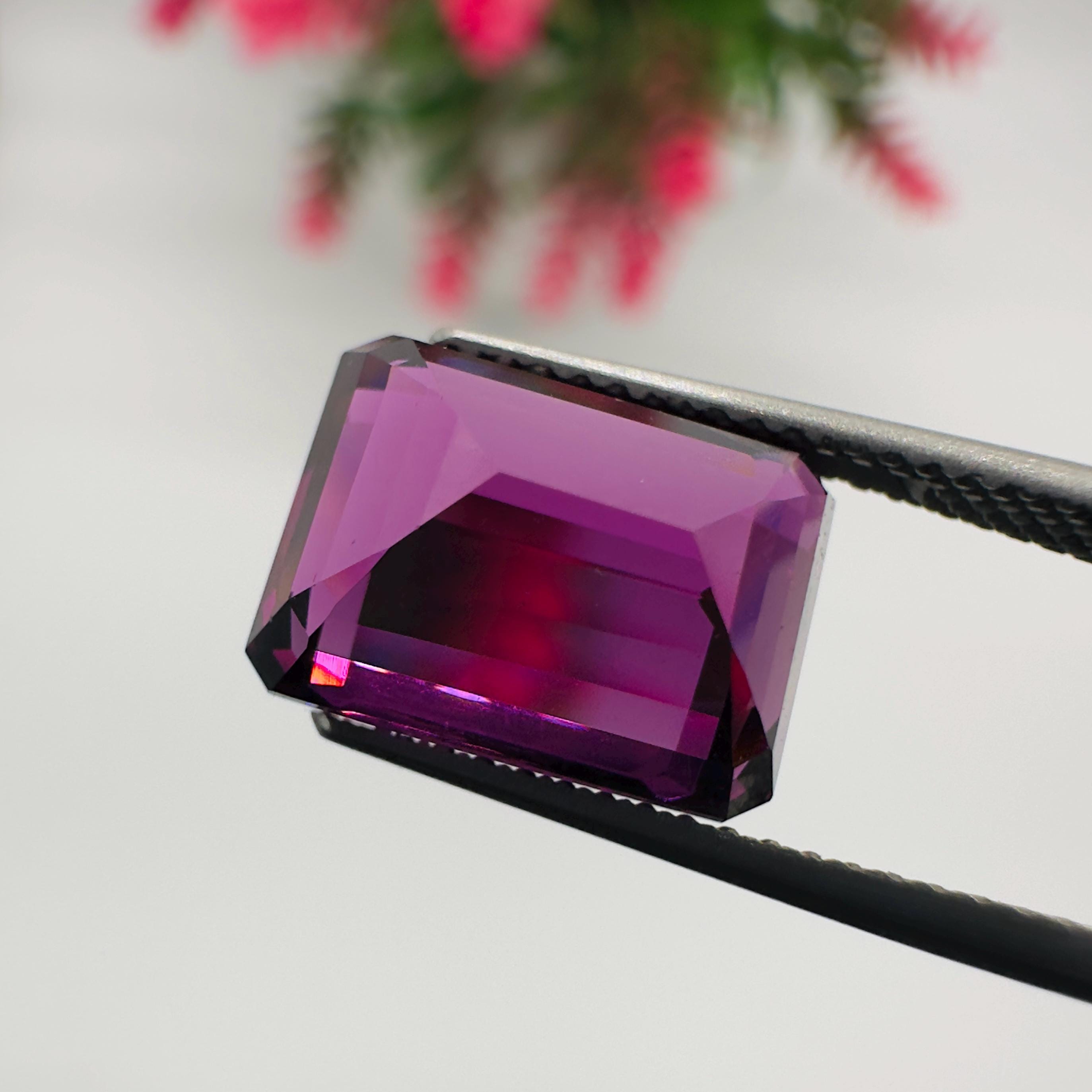 Natural Rhodolite Garnet Faceted Octagon Loose Gemstone 6.60 Carat AAA Emerald Cut Purple Pink Raspberry Red Stone for Fine Jewelry