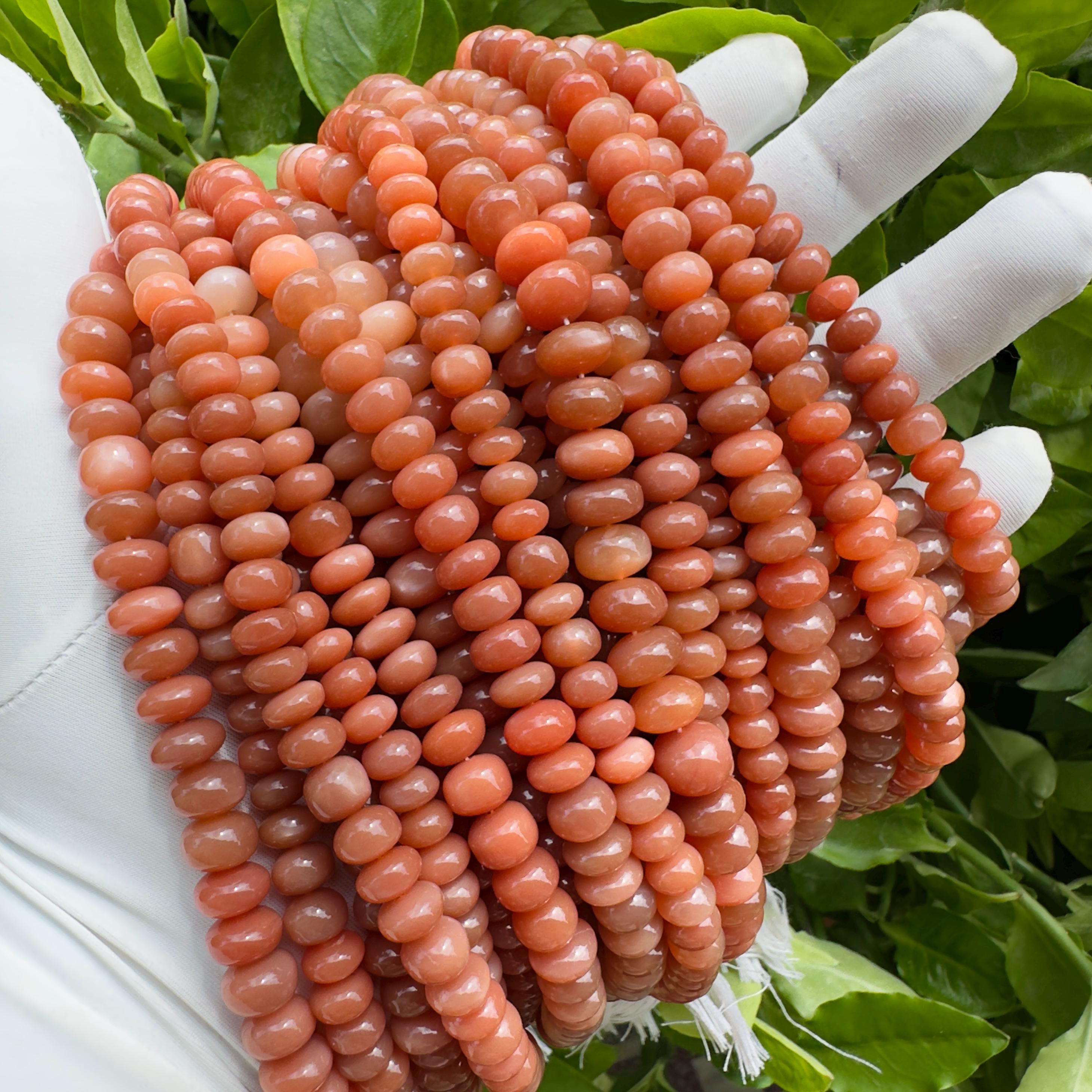 Natural Peach Moonstone Rondelle Beads Strand Smooth Polished Moonstone Beads 10 Inch Strand Jewelry Making Supplies