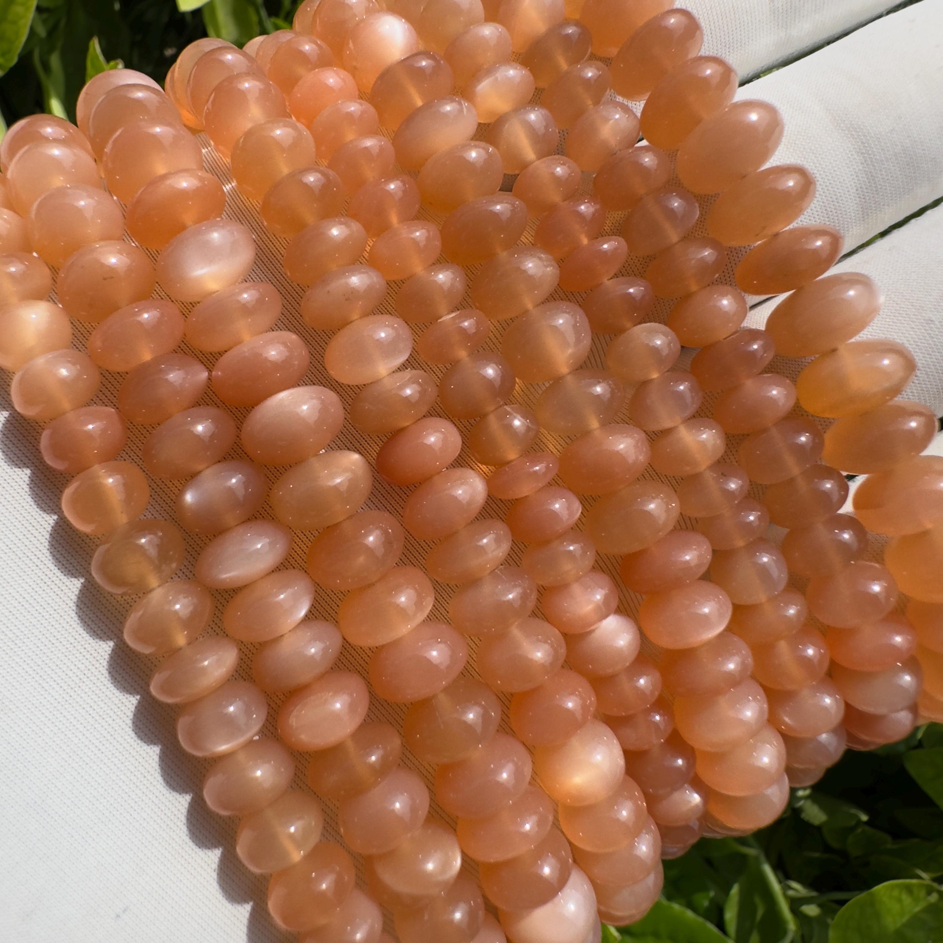 Natural Peach Moonstone Rondelle Beads Strand Smooth Polished Moonstone Beads 7–10 MM Gemstone Beads for Jewelry Making