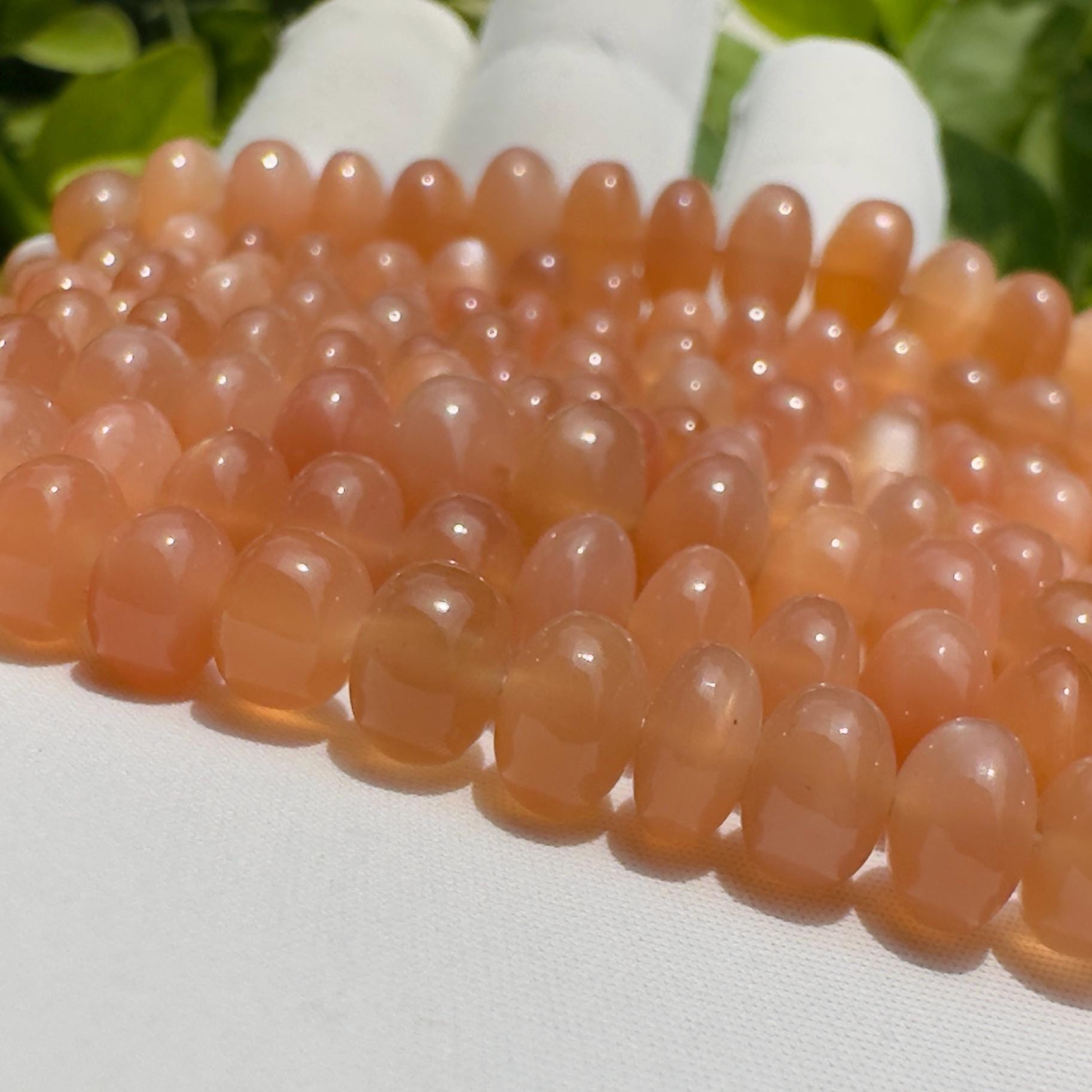 Natural Peach Moonstone Rondelle Beads Strand Smooth Polished Moonstone Beads 7–10 MM Gemstone Beads for Jewelry Making