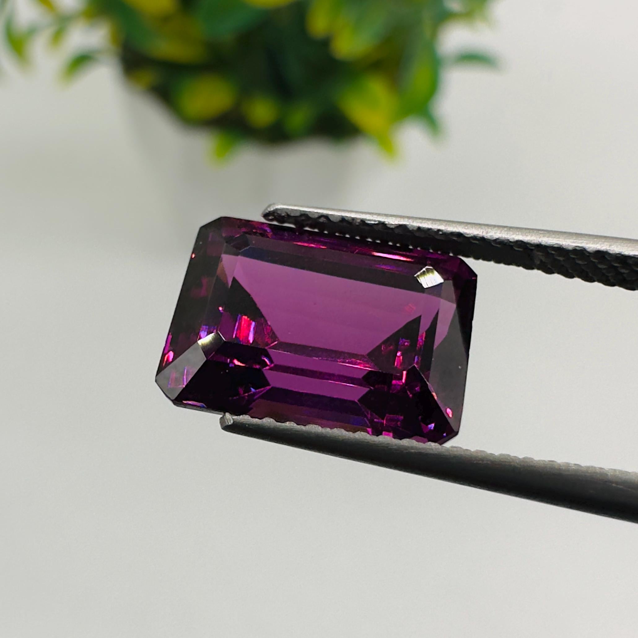 Natural Rhodolite Garnet Faceted Octagon Loose Gemstone 6.60 Carat AAA Emerald Cut Purple Pink Raspberry Red Stone for Fine Jewelry
