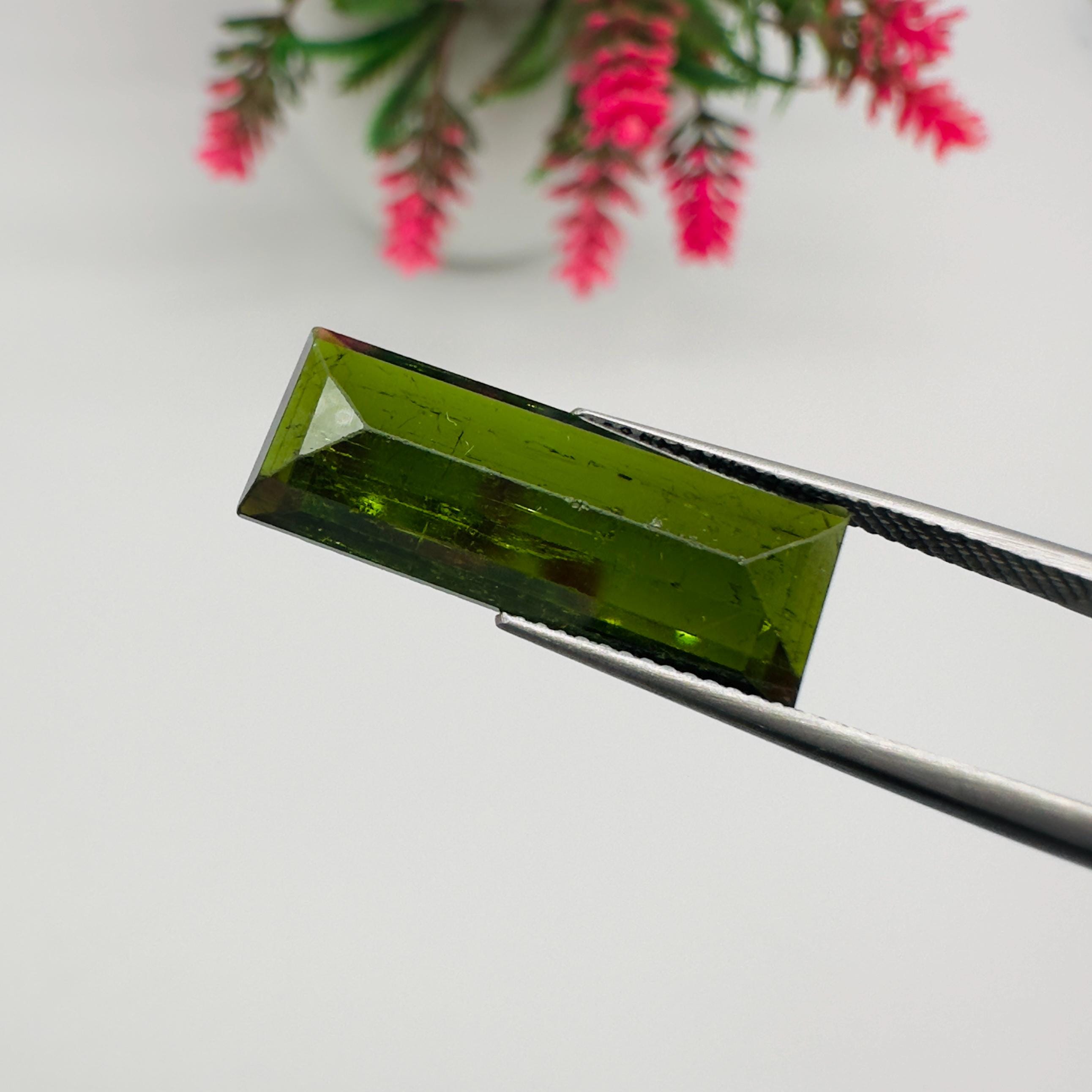 Natural Green Tourmaline Faceted Baguette Cut Loose Gemstone 10.10 Carat AAA Green Tourmaline Stone for Fine Jewelry Making