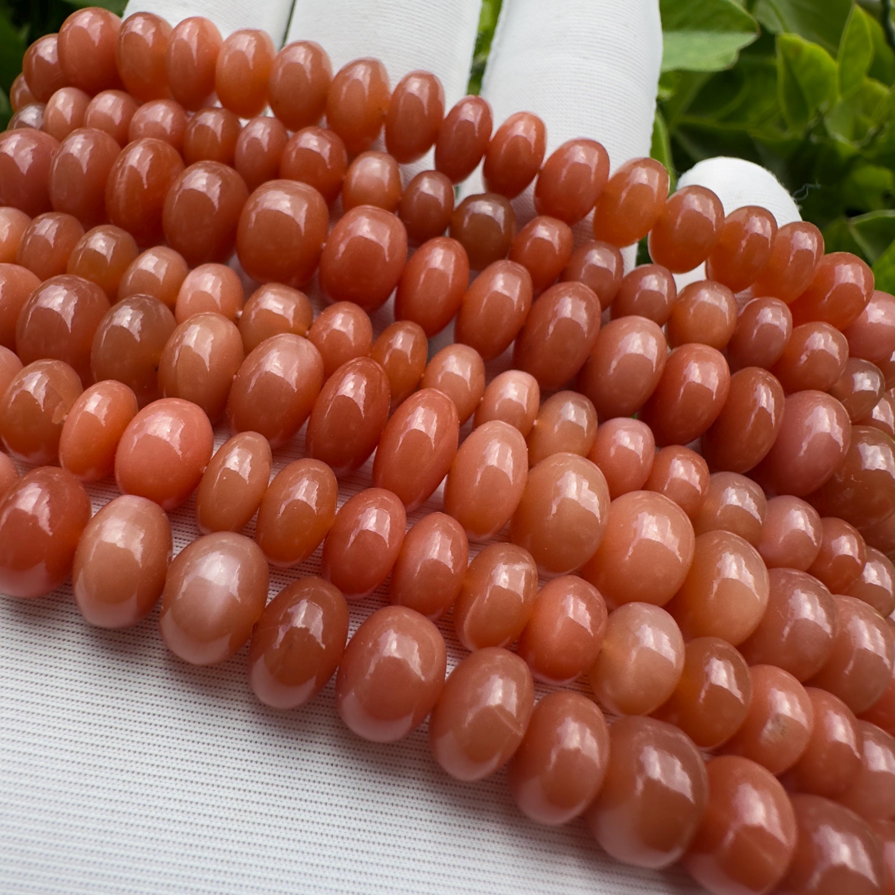 Natural Peach Moonstone Rondelle Beads Strand Smooth Polished Moonstone Beads 10 Inch Strand Jewelry Making Supplies