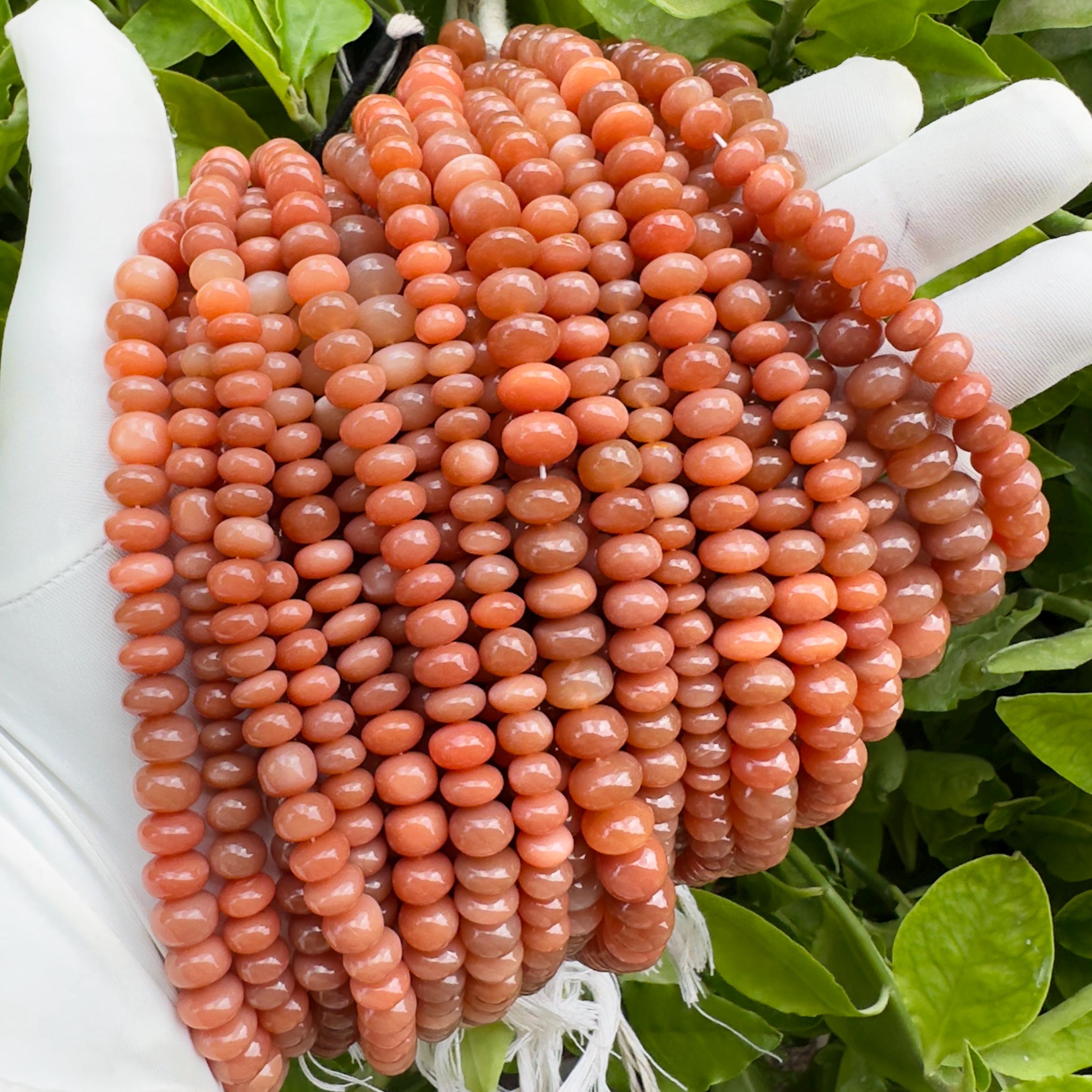 Natural Peach Moonstone Rondelle Beads Strand Smooth Polished Moonstone Beads 10 Inch Strand Jewelry Making Supplies