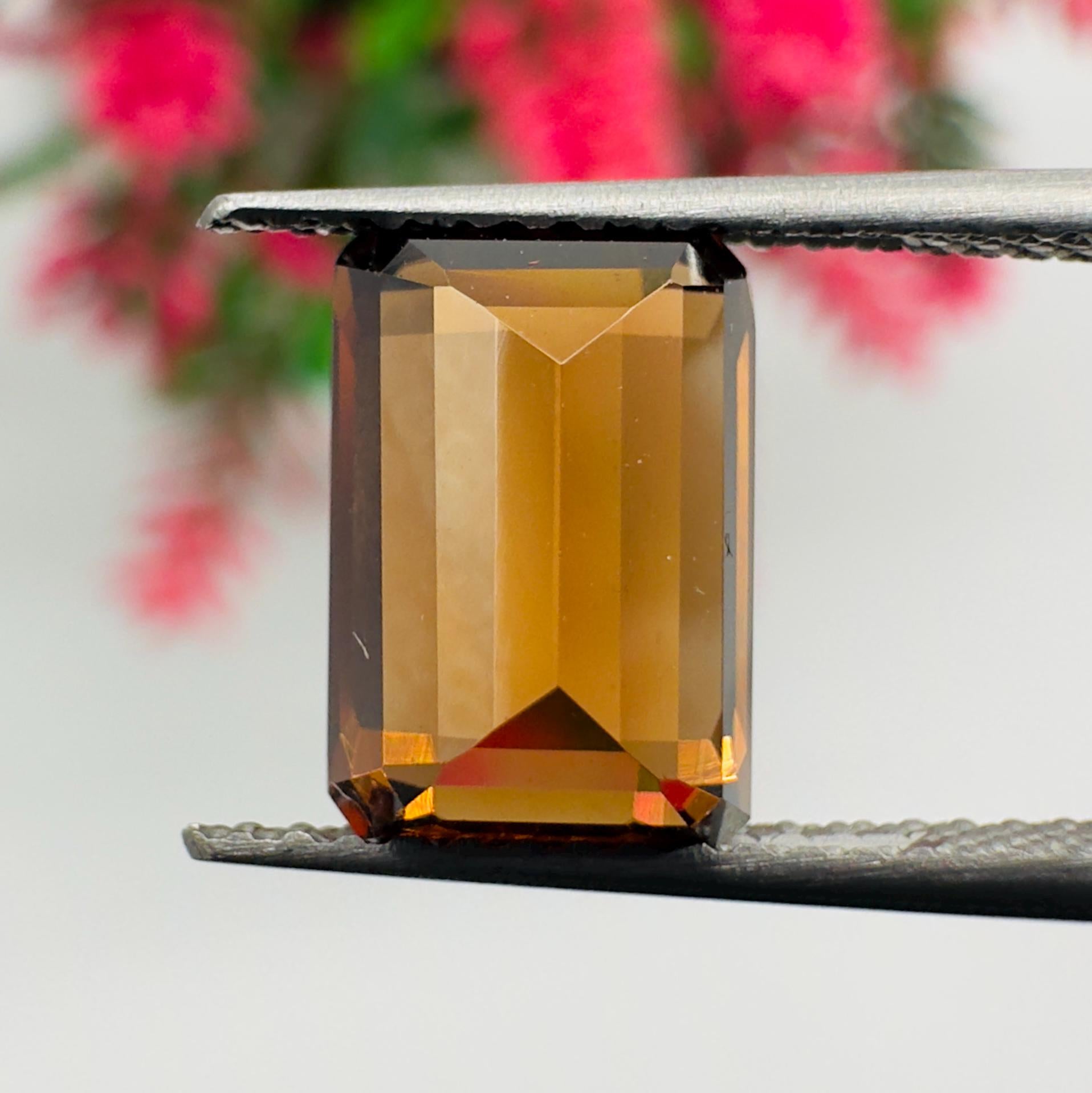 Natural Brown Zircon Emerald Cut Loose Gemstone 3.91 Carat AAA Faceted Octagon Brown Zircon for Fine Jewelry Making