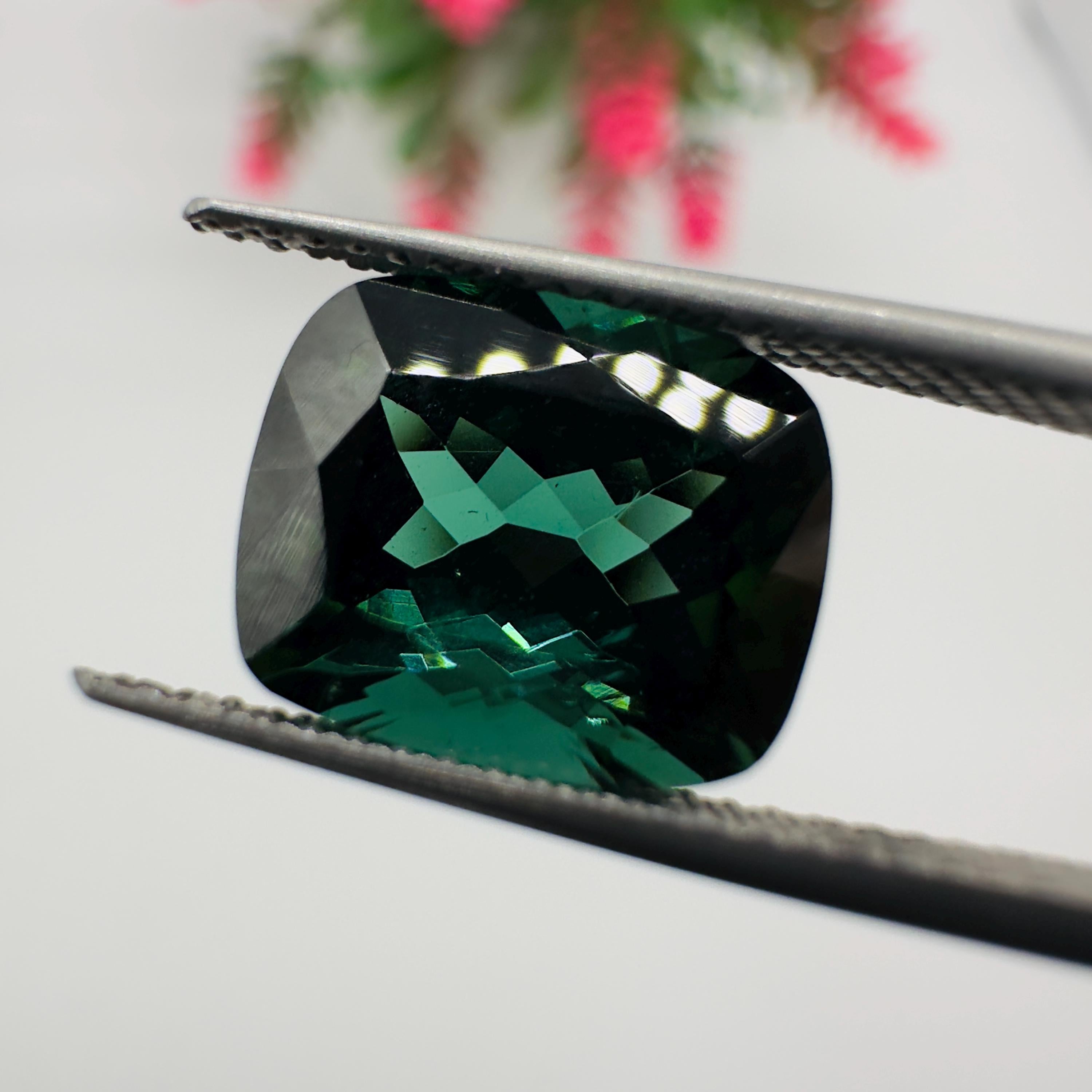 Natural Blue Green Tourmaline Faceted Cushion Cut Loose Gemstone 5.10 Carat AAA Blue Green Tourmaline Stone for Fine Jewelry