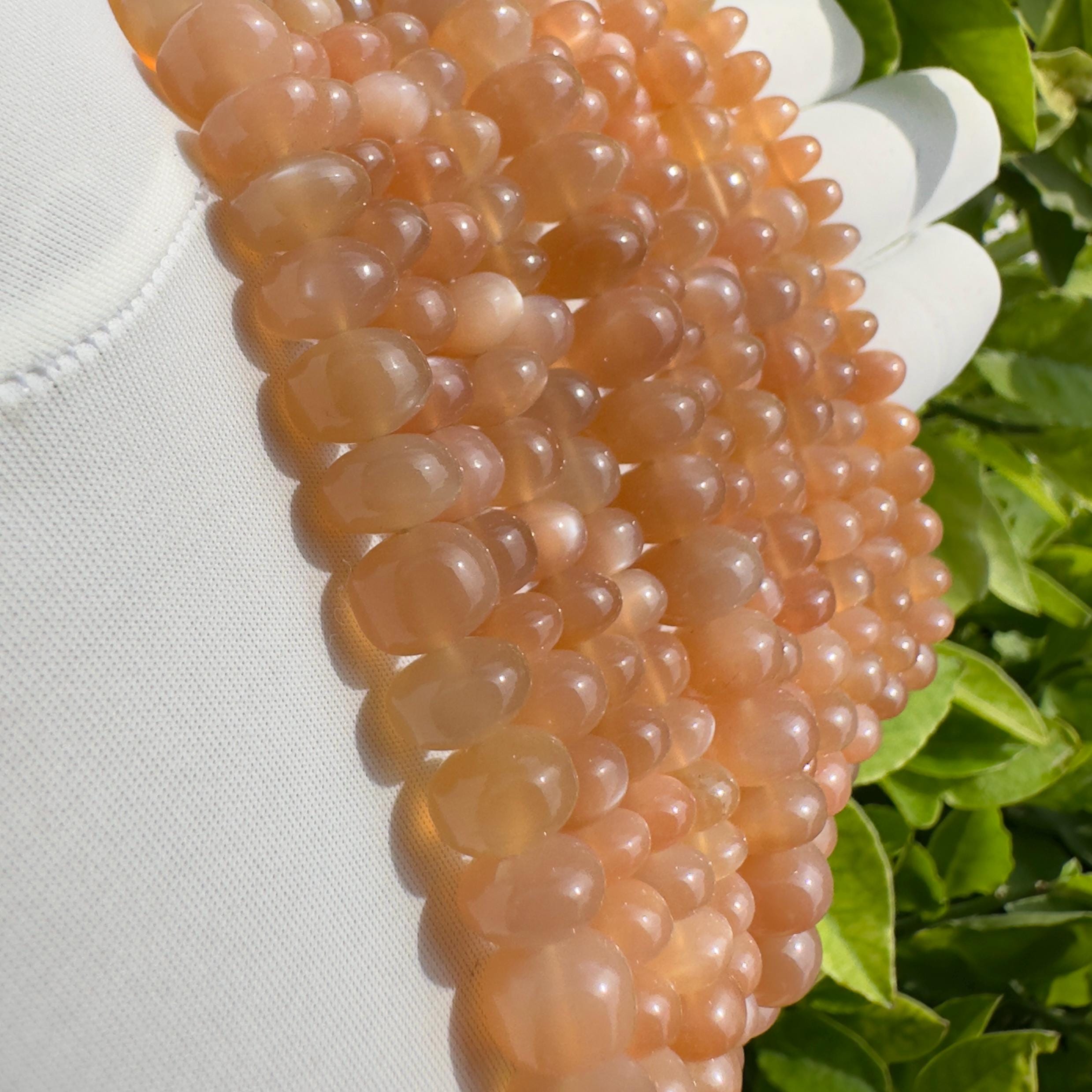 Natural Peach Moonstone Rondelle Beads Strand Smooth Polished Moonstone Beads 7–10 MM Gemstone Beads for Jewelry Making