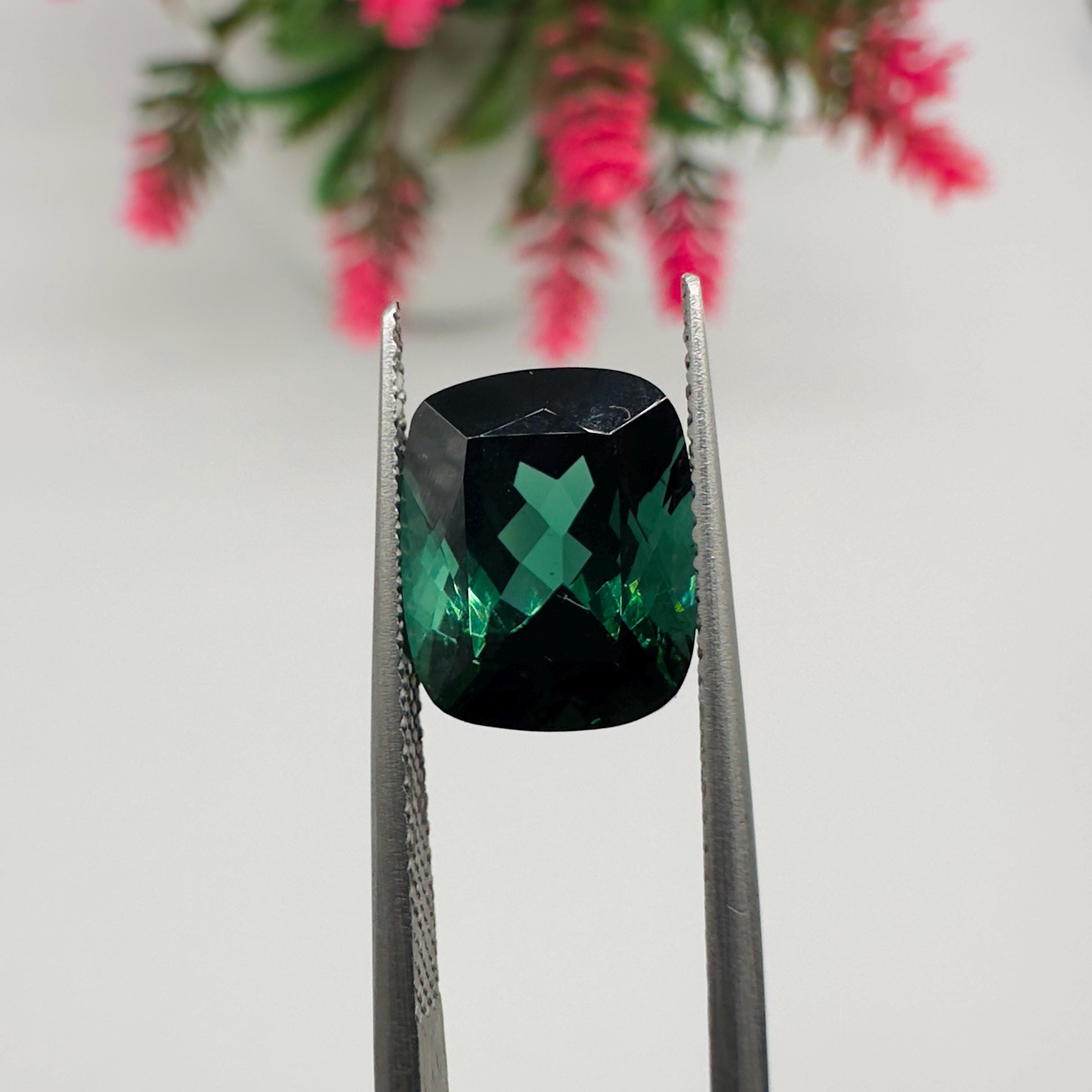 Natural Blue Green Tourmaline Faceted Cushion Cut Loose Gemstone 5.10 Carat AAA Blue Green Tourmaline Stone for Fine Jewelry