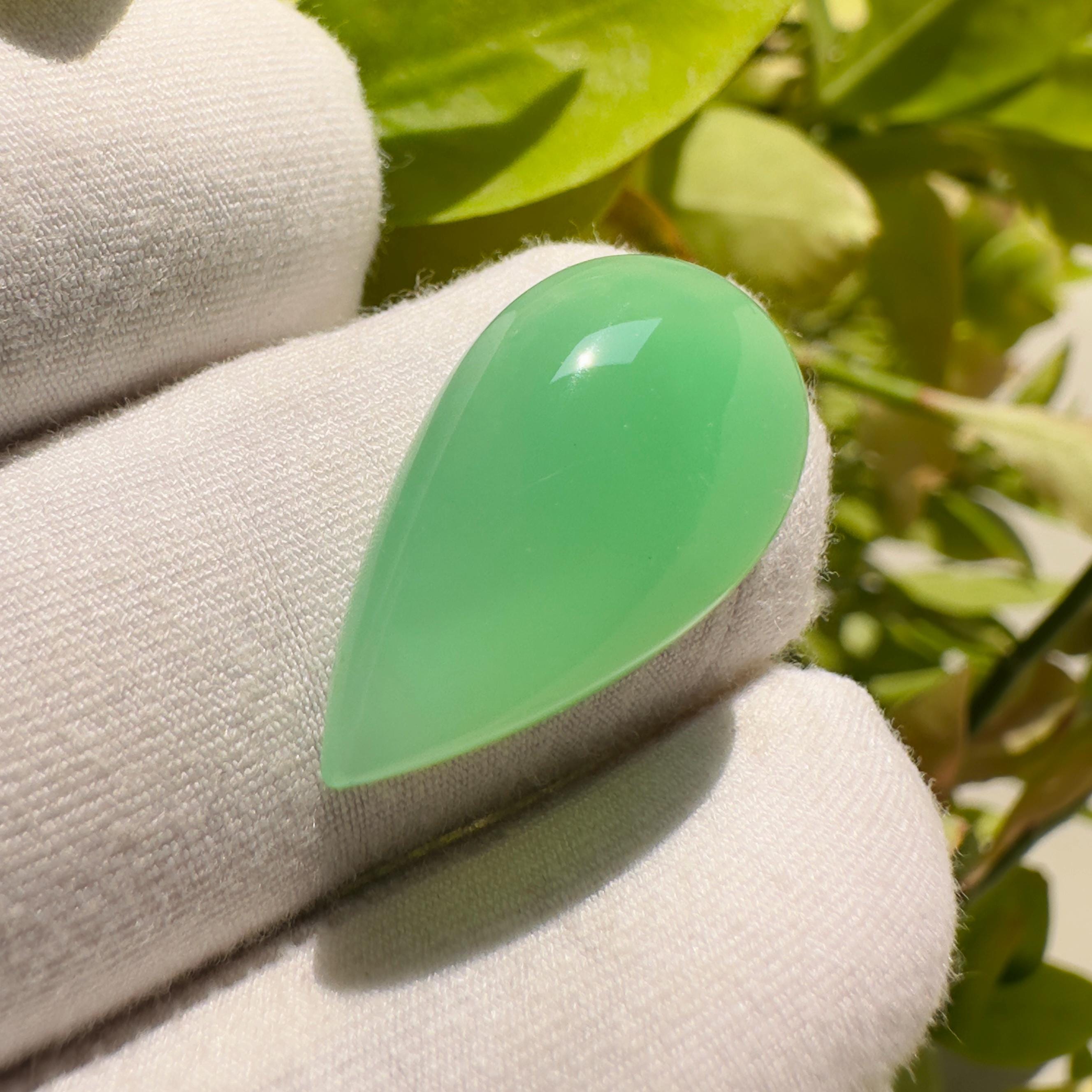 Natural Chrysoprase Pear Cabochon Gemstone 10.25 Ct Green Loose Stone for Pendant Ring Jewelry Making