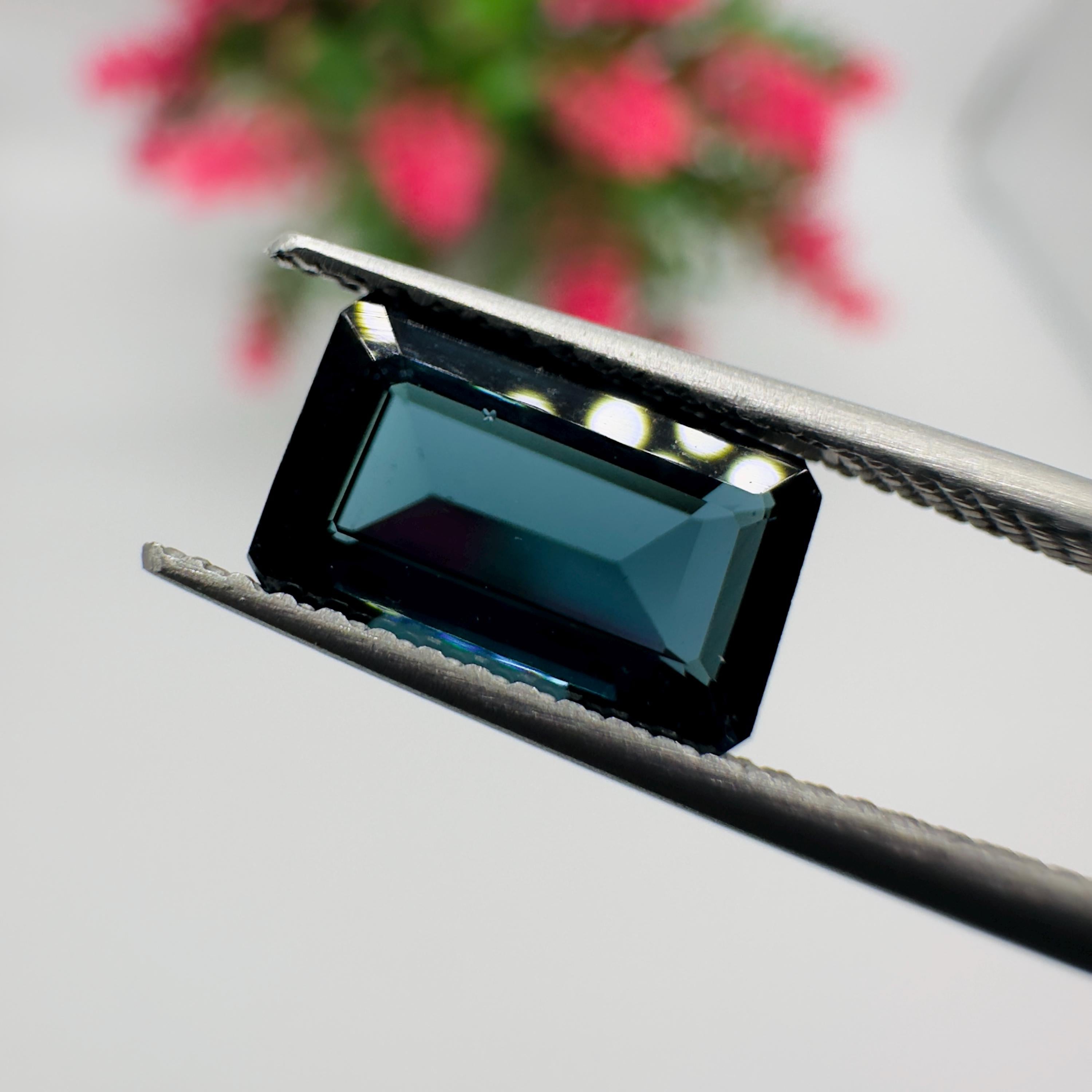 Natural Indicolite Blue Tourmaline Emerald Cut Loose Gemstone 1.85 Carat AAA Faceted Octagon Deep Blue Tourmaline for Fine Jewelry