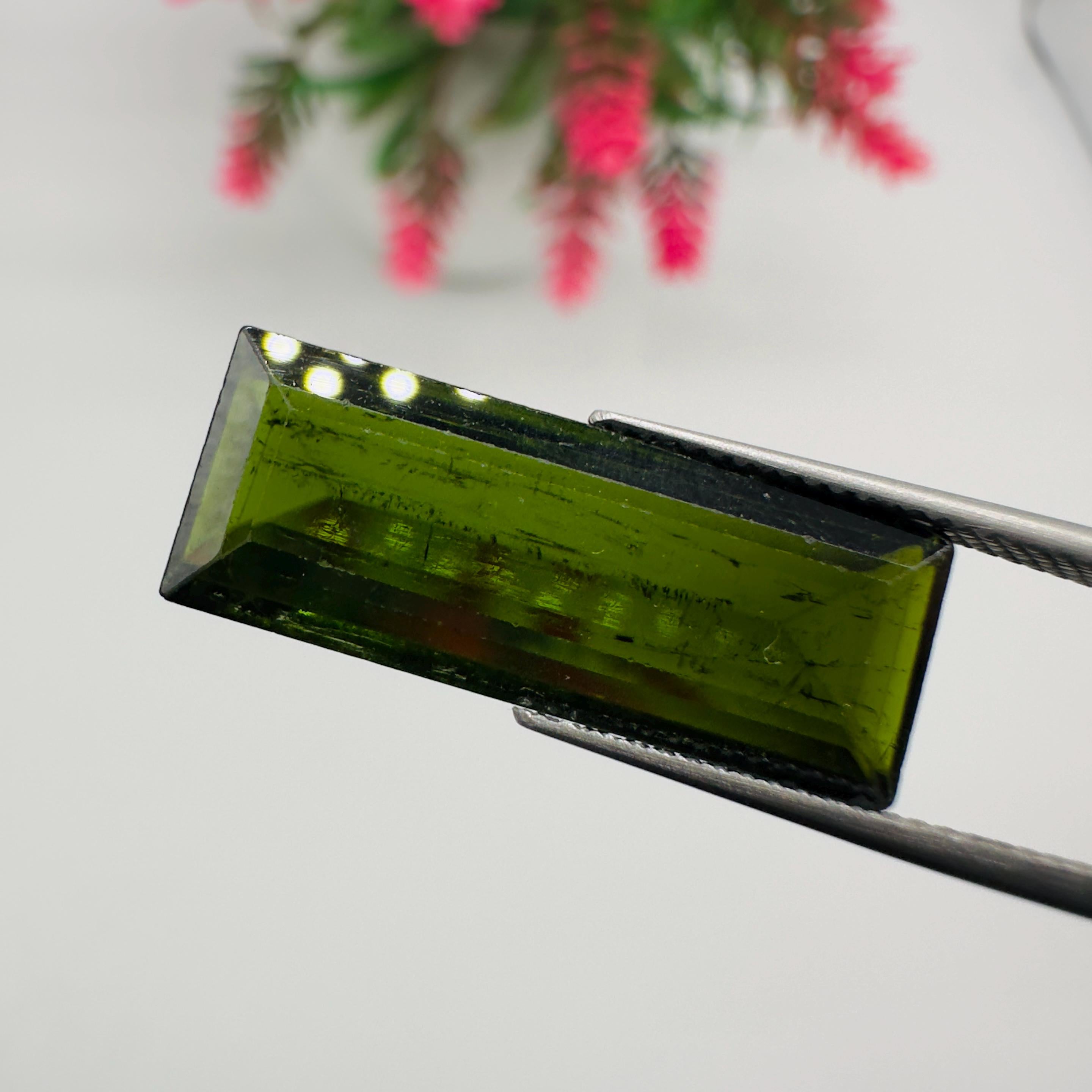 Natural Green Tourmaline Faceted Baguette Cut Loose Gemstone 10.10 Carat AAA Green Tourmaline Stone for Fine Jewelry Making
