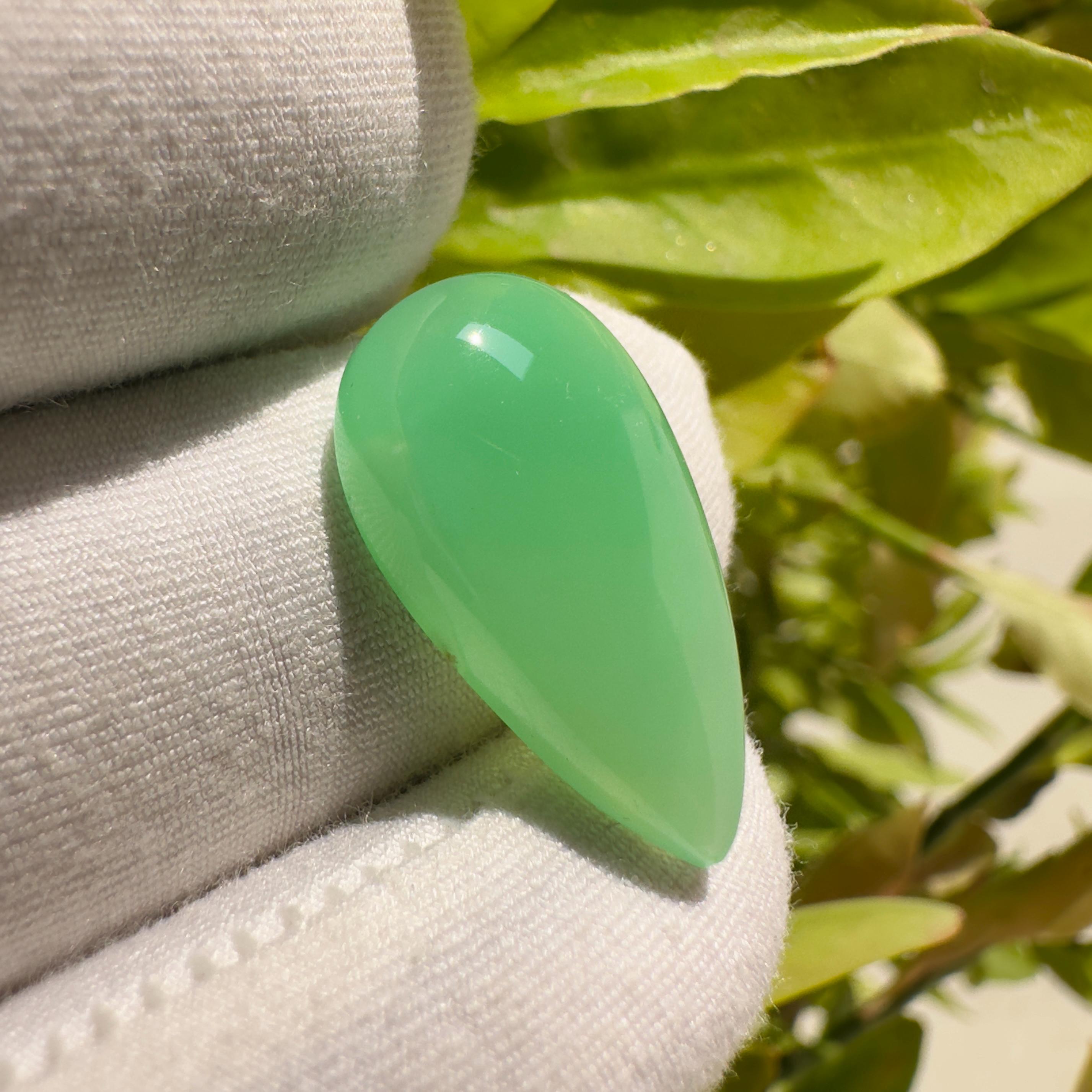Natural Chrysoprase Pear Cabochon Gemstone 10.25 Ct Green Loose Stone for Pendant Ring Jewelry Making