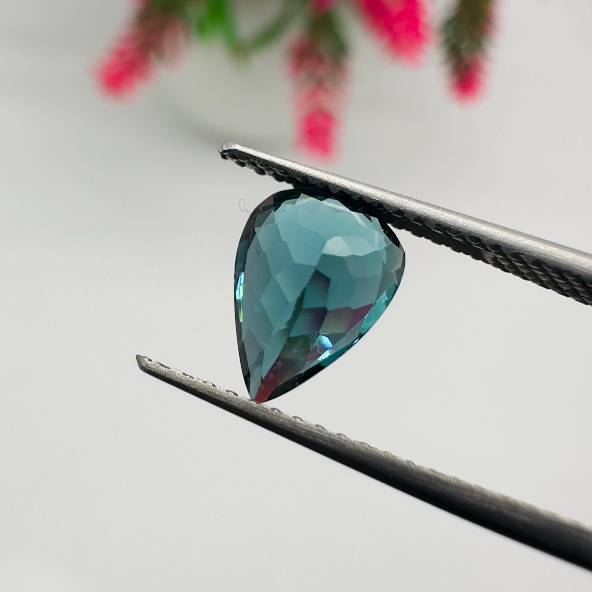 Natural Indicolite Blue Tourmaline Faceted Pear Cut Loose Gemstone 1.35 Carat AAA Deep Blue Tourmaline for Fine Jewelry