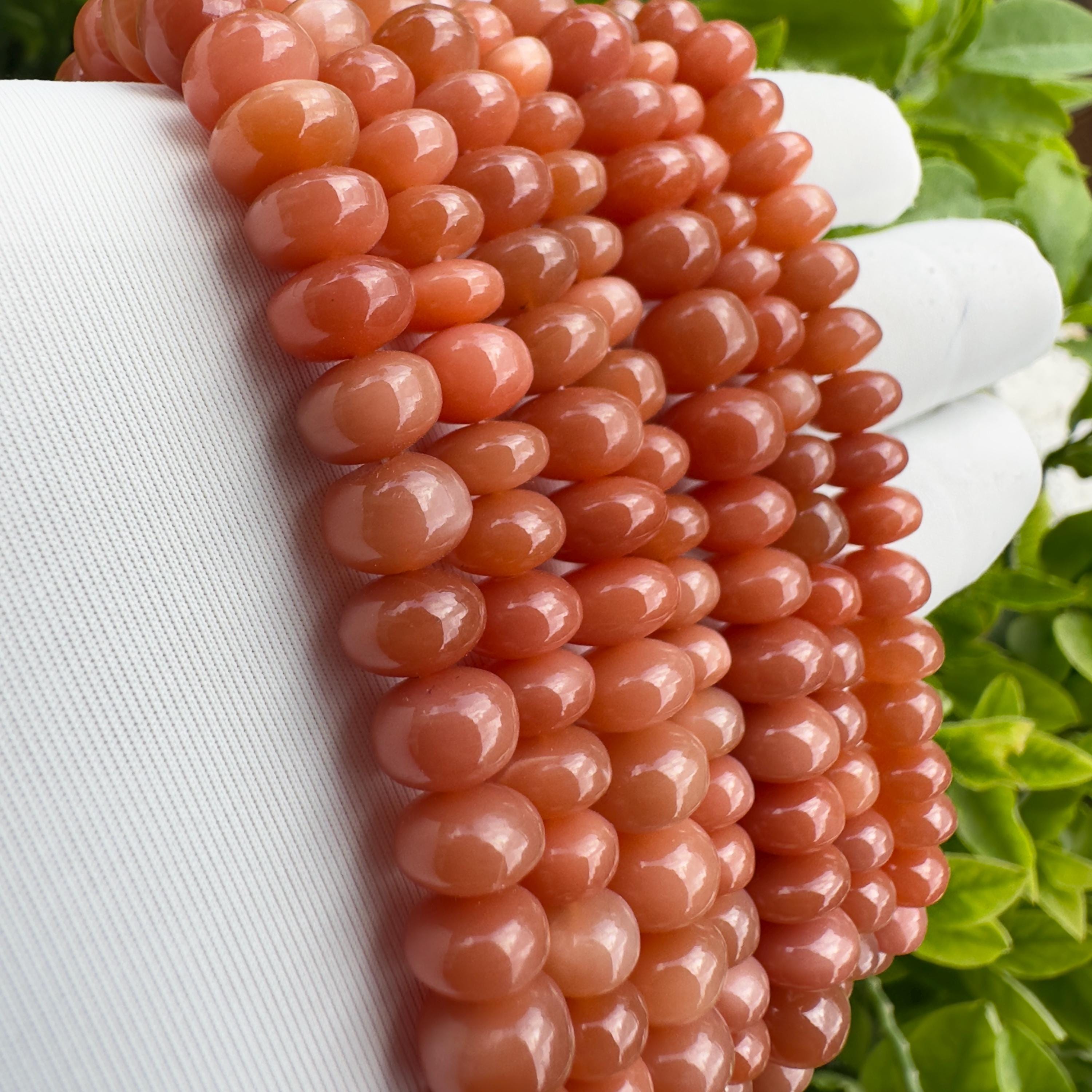 Natural Peach Moonstone Rondelle Beads Strand Smooth Polished Moonstone Beads 10 Inch Strand Jewelry Making Supplies
