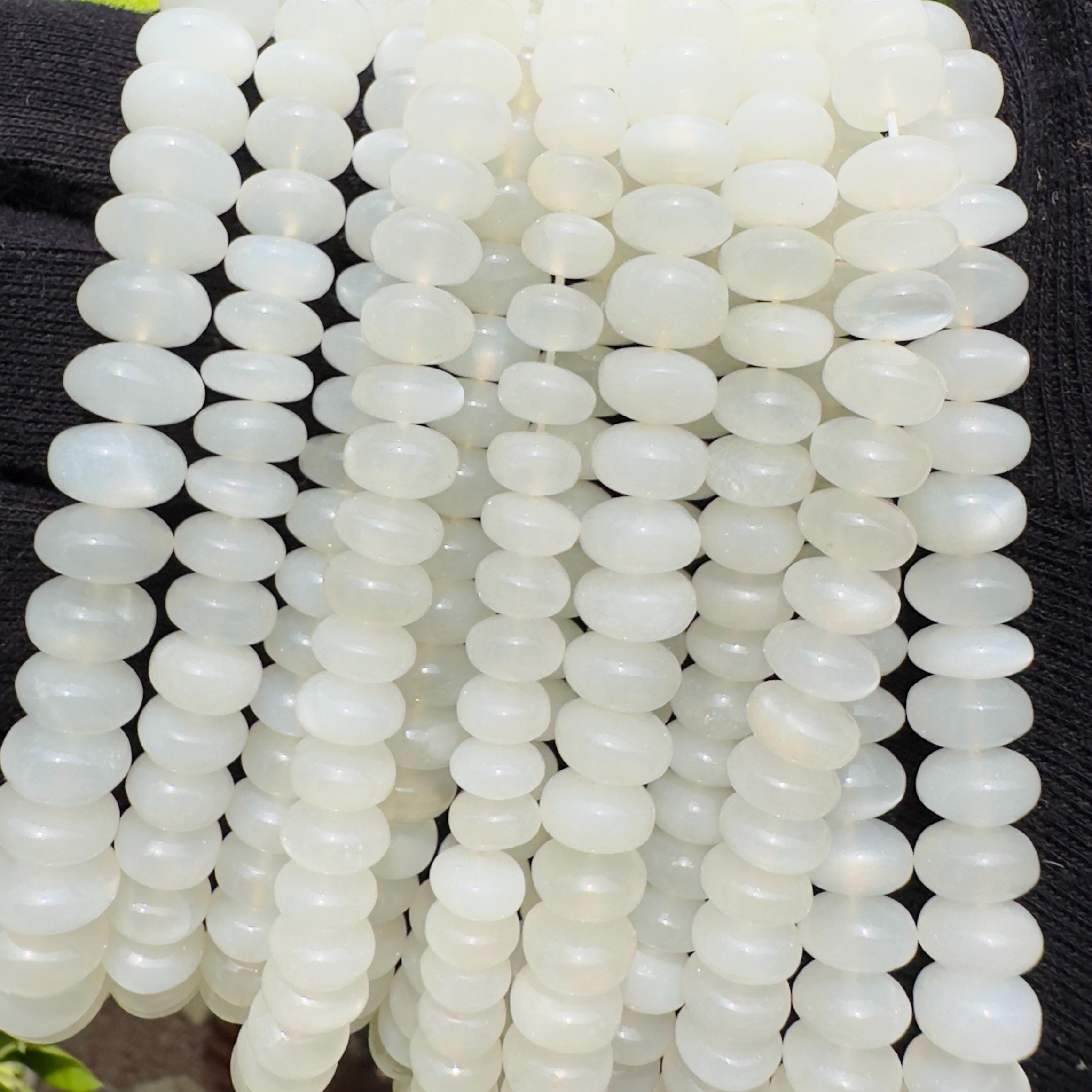 Natural White Moonstone Rondelle Beads Strand Smooth Polished Moonstone Beads 7–9 MM Gemstone Beads for Jewelry Making