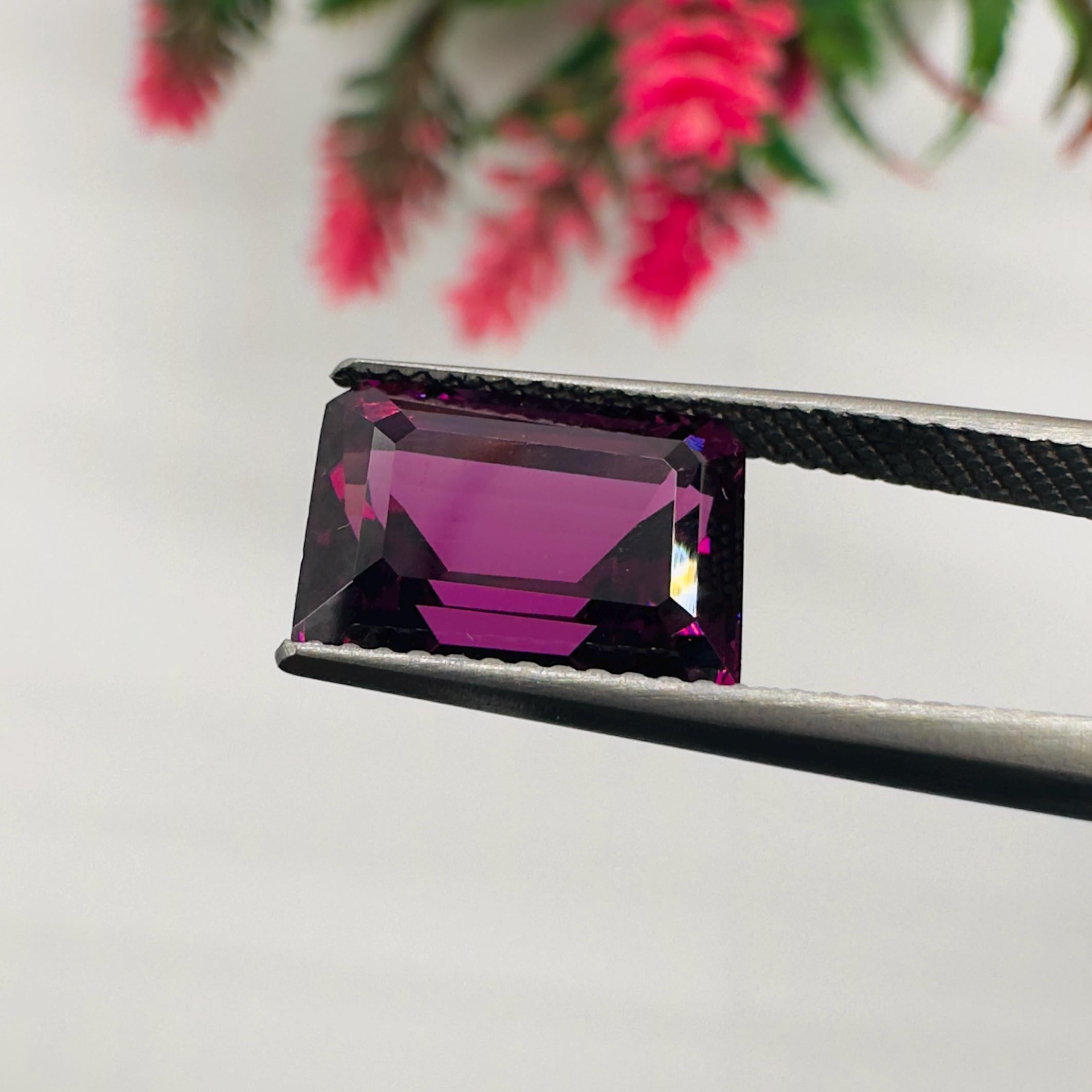Natural Rhodolite Garnet Faceted Octagon Loose Gemstone 6.60 Carat AAA Emerald Cut Purple Pink Raspberry Red Stone for Fine Jewelry