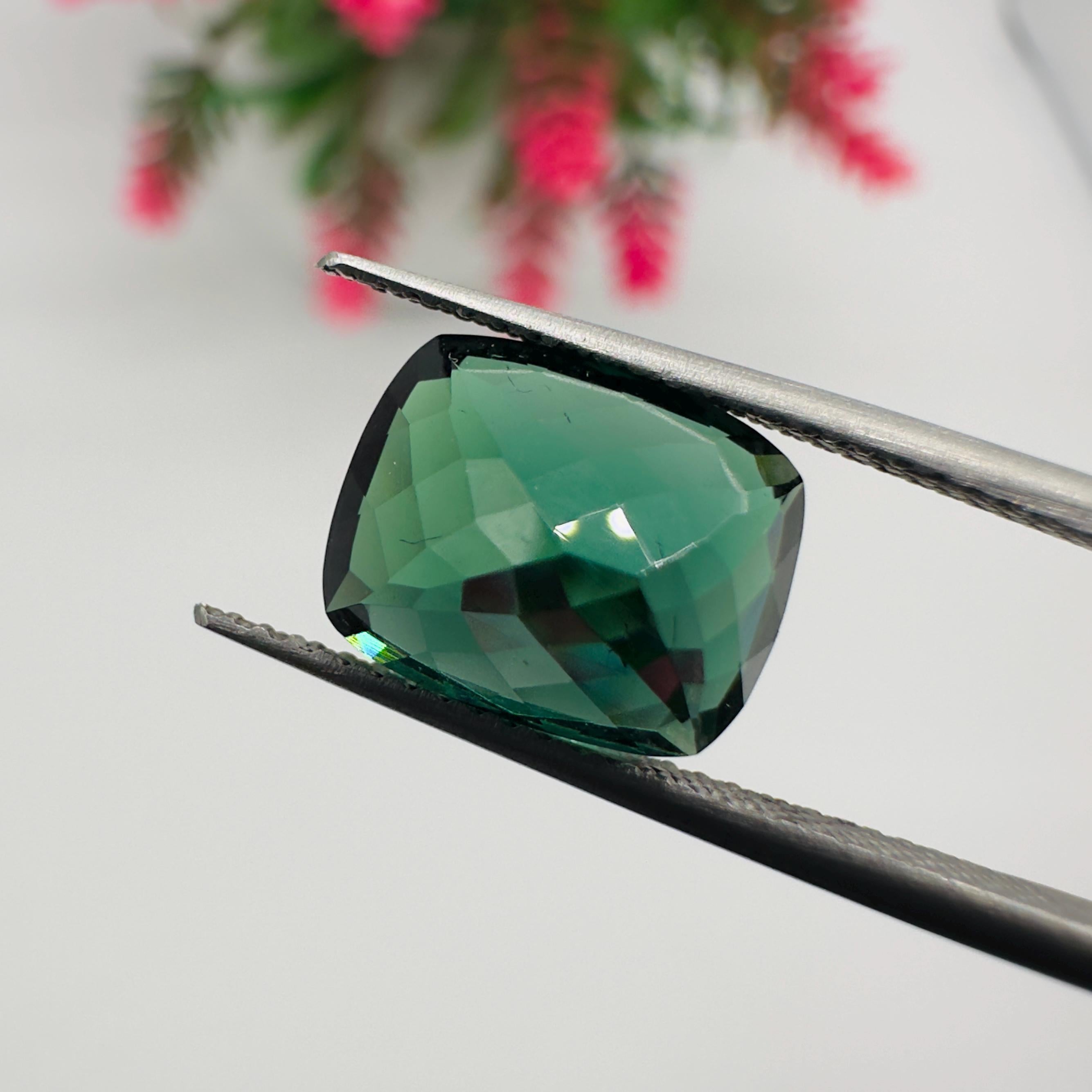 Natural Blue Green Tourmaline Faceted Cushion Cut Loose Gemstone 5.10 Carat AAA Blue Green Tourmaline Stone for Fine Jewelry