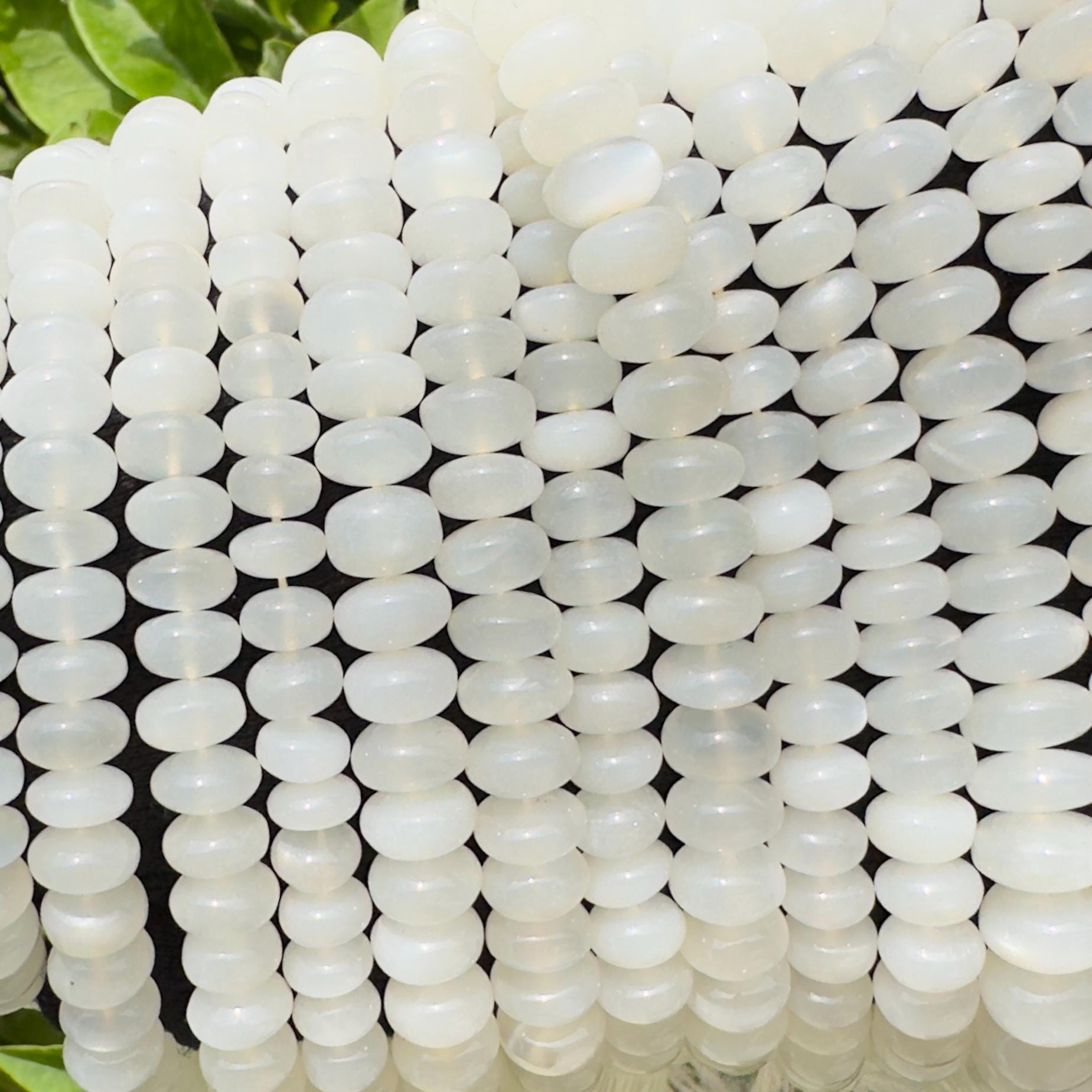 Natural White Moonstone Rondelle Beads Strand Smooth Polished Moonstone Beads 7–9 MM Gemstone Beads for Jewelry Making