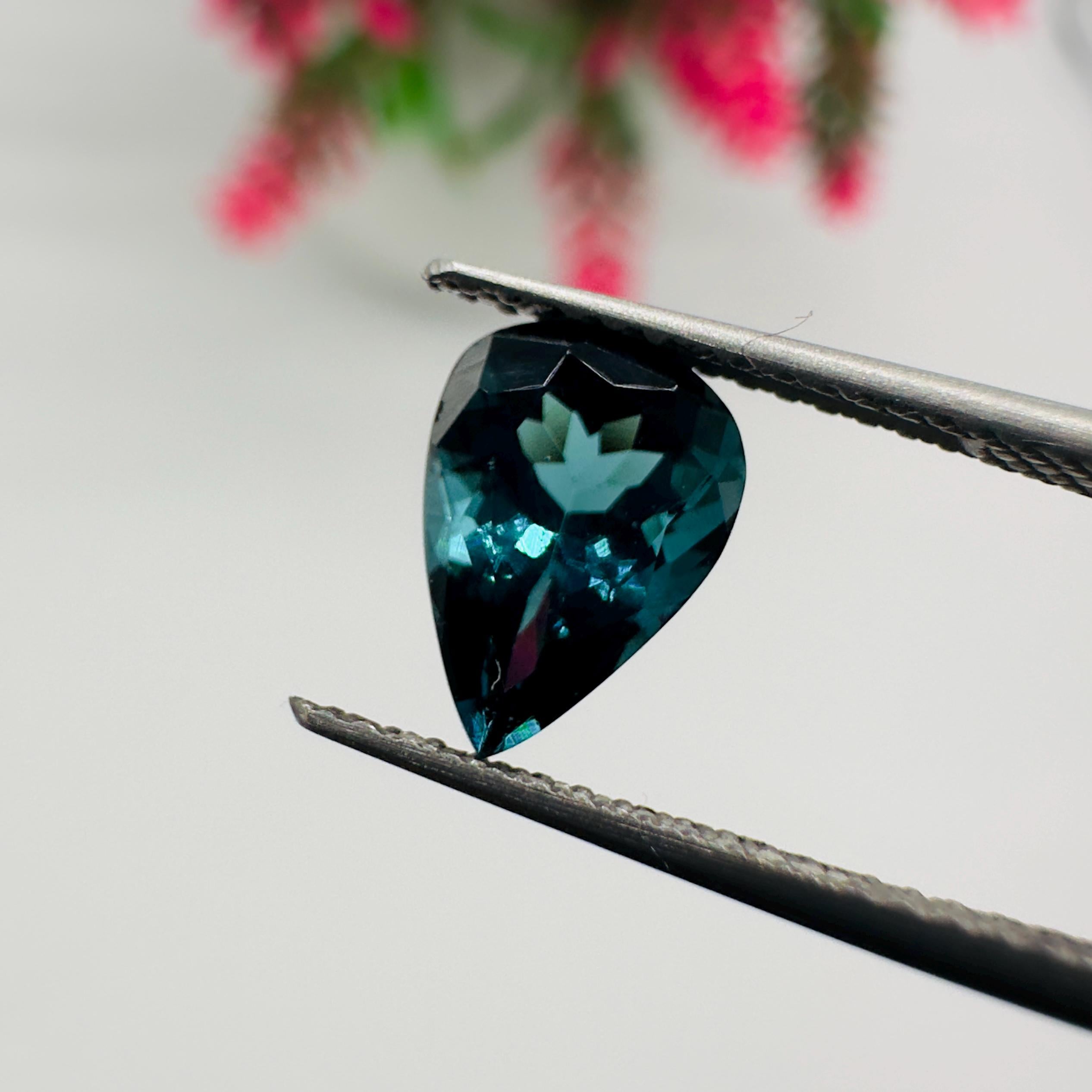Natural Indicolite Blue Tourmaline Faceted Pear Cut Loose Gemstone 1.35 Carat AAA Deep Blue Tourmaline for Fine Jewelry
