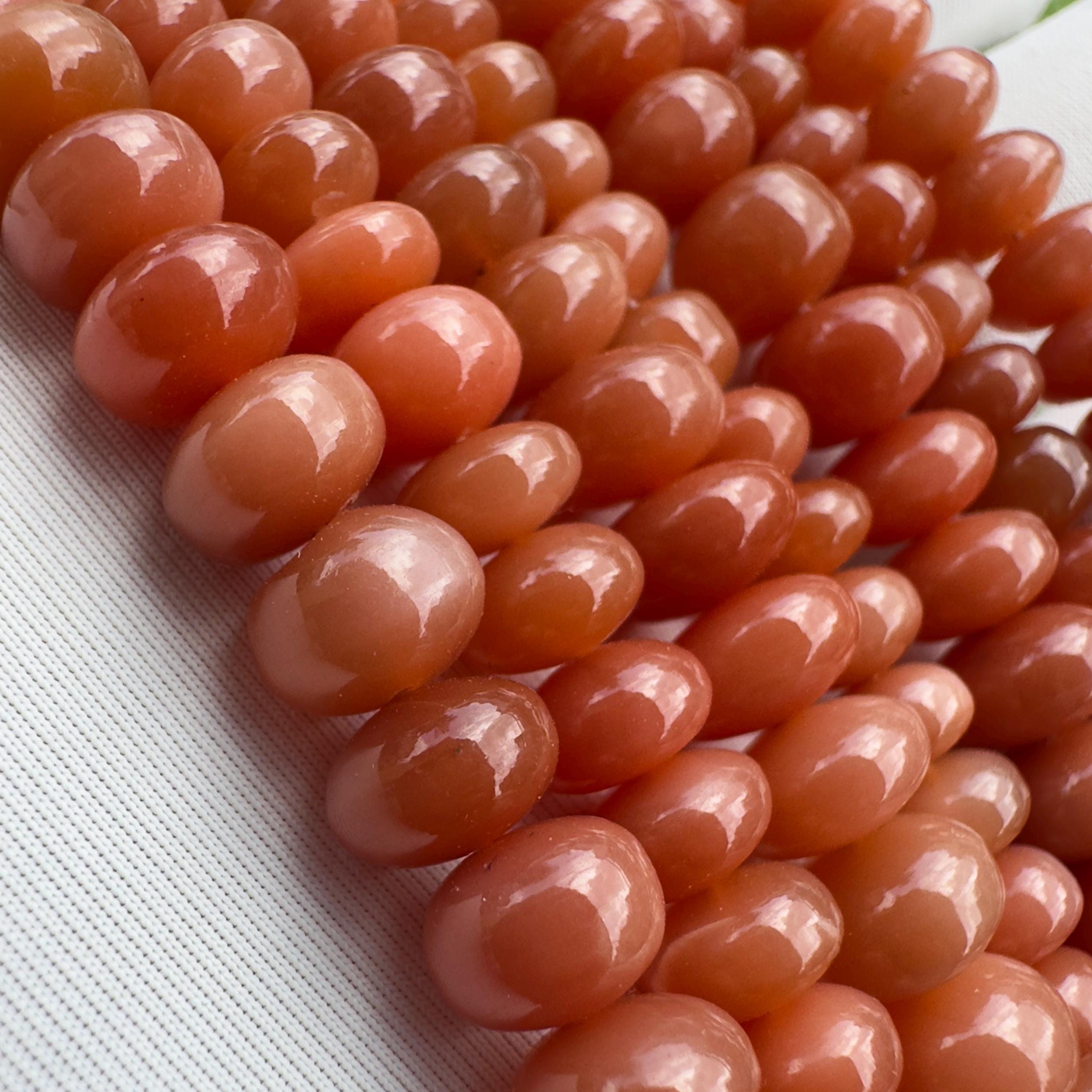 Natural Peach Moonstone Rondelle Beads Strand Smooth Polished Moonstone Beads 10 Inch Strand Jewelry Making Supplies