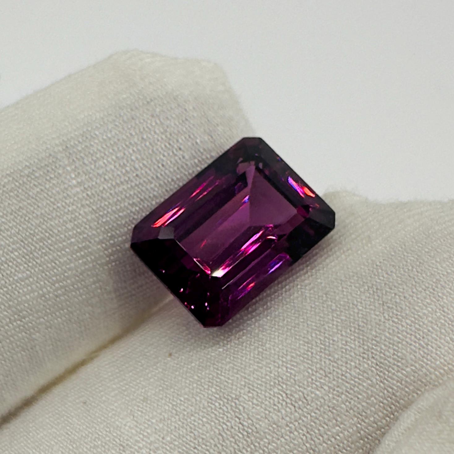 Natural Rhodolite Garnet Faceted Octagon Loose Gemstone 6.60 Carat AAA Emerald Cut Purple Pink Raspberry Red Stone for Fine Jewelry