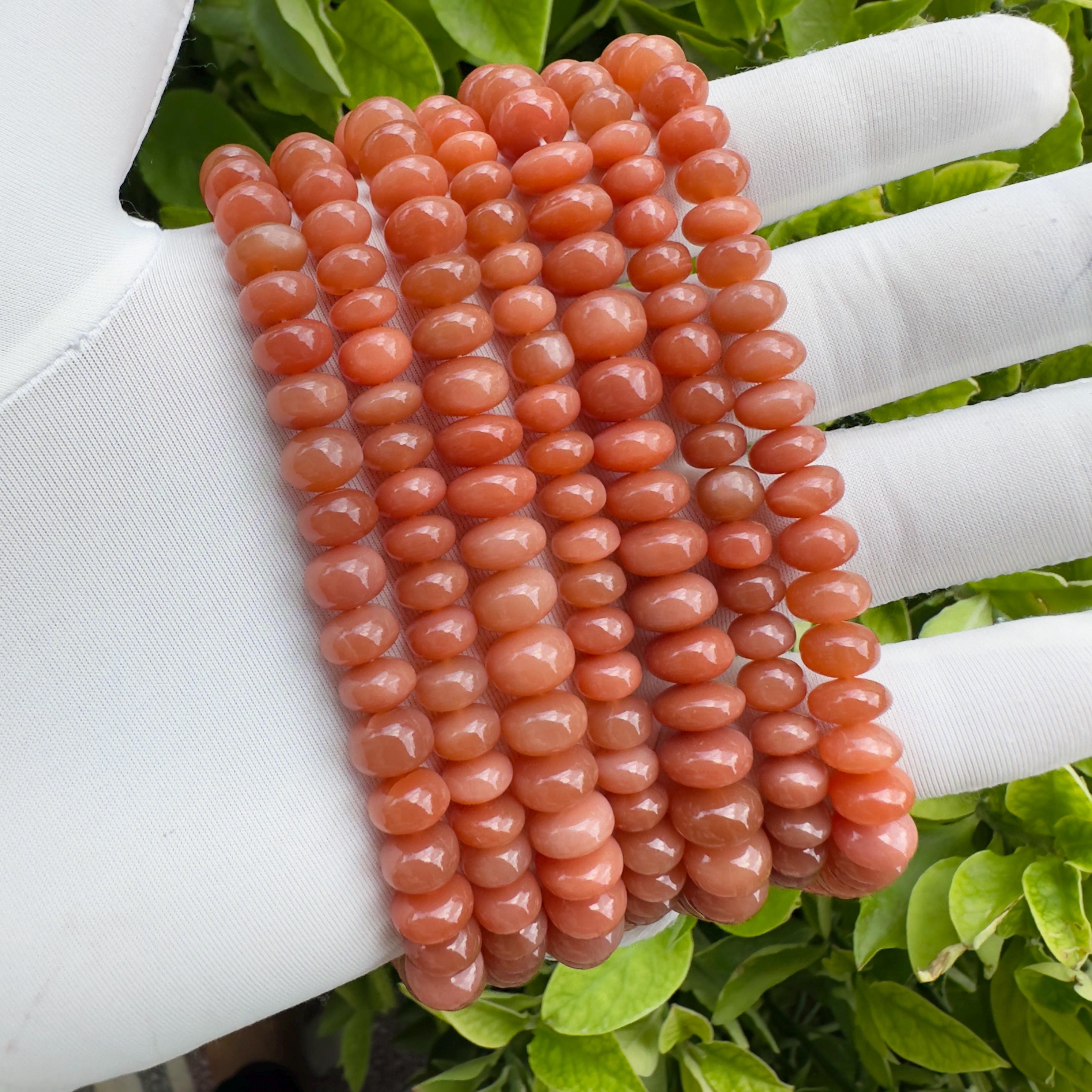 Natural Peach Moonstone Rondelle Beads Strand Smooth Polished Moonstone Beads 10 Inch Strand Jewelry Making Supplies