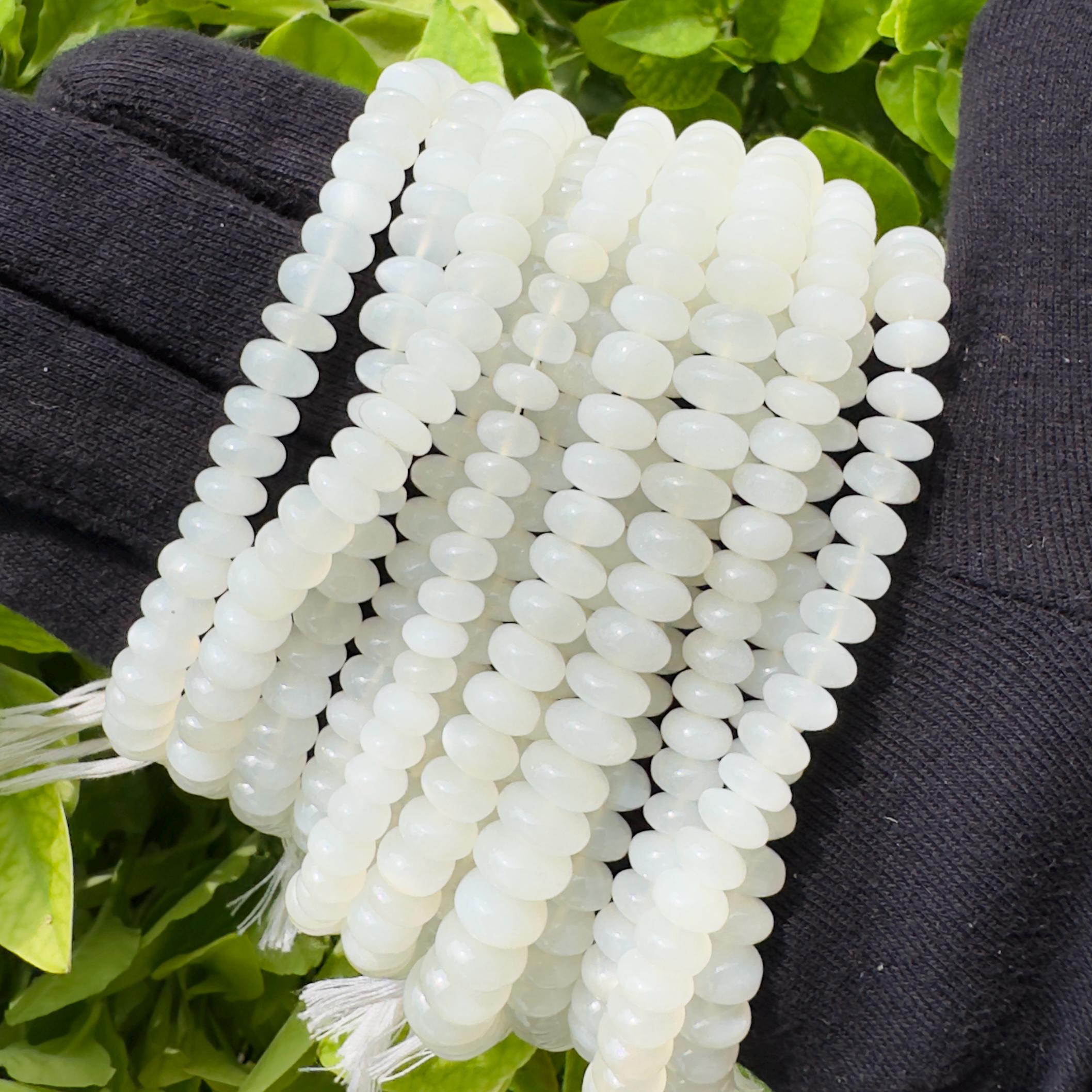Natural White Moonstone Rondelle Beads Strand Smooth Polished Moonstone Beads 7–9 MM Gemstone Beads for Jewelry Making