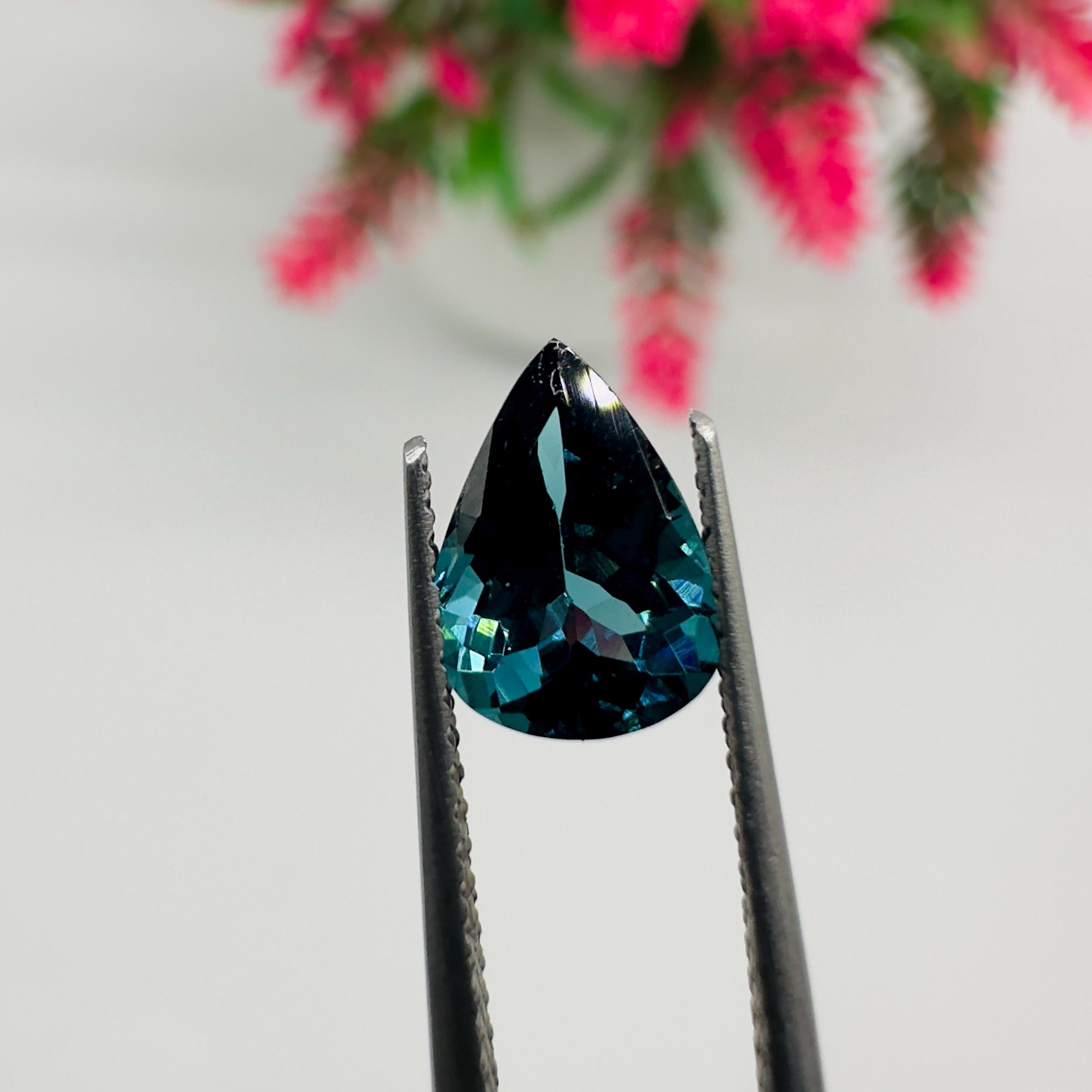 Natural Indicolite Blue Tourmaline Faceted Pear Cut Loose Gemstone 1.35 Carat AAA Deep Blue Tourmaline for Fine Jewelry