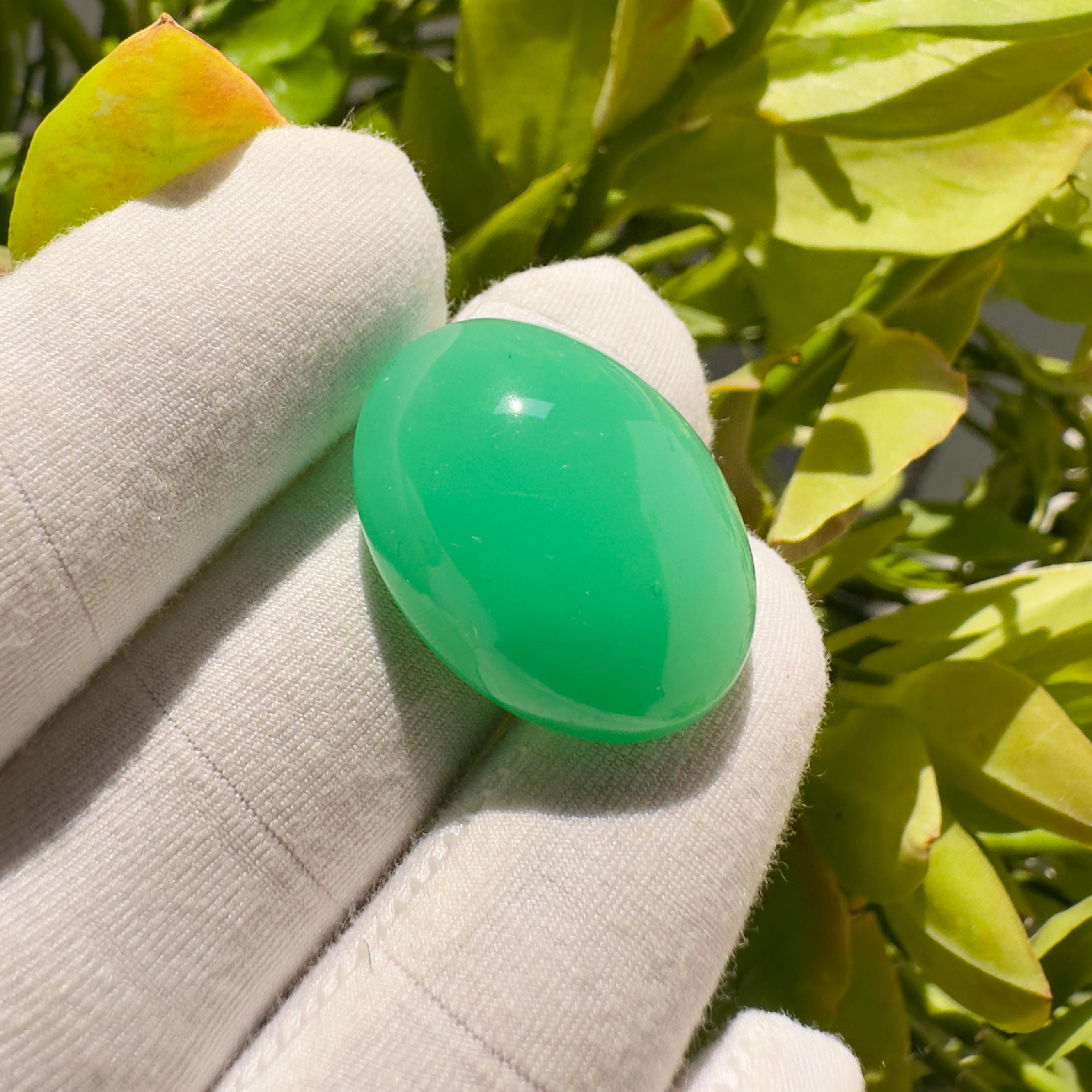 Natural Chrysoprase Oval Cabochon Loose Gemstone 37.90 Carat AAA Green Chrysoprase Large Statement Stone for Jewelry Making