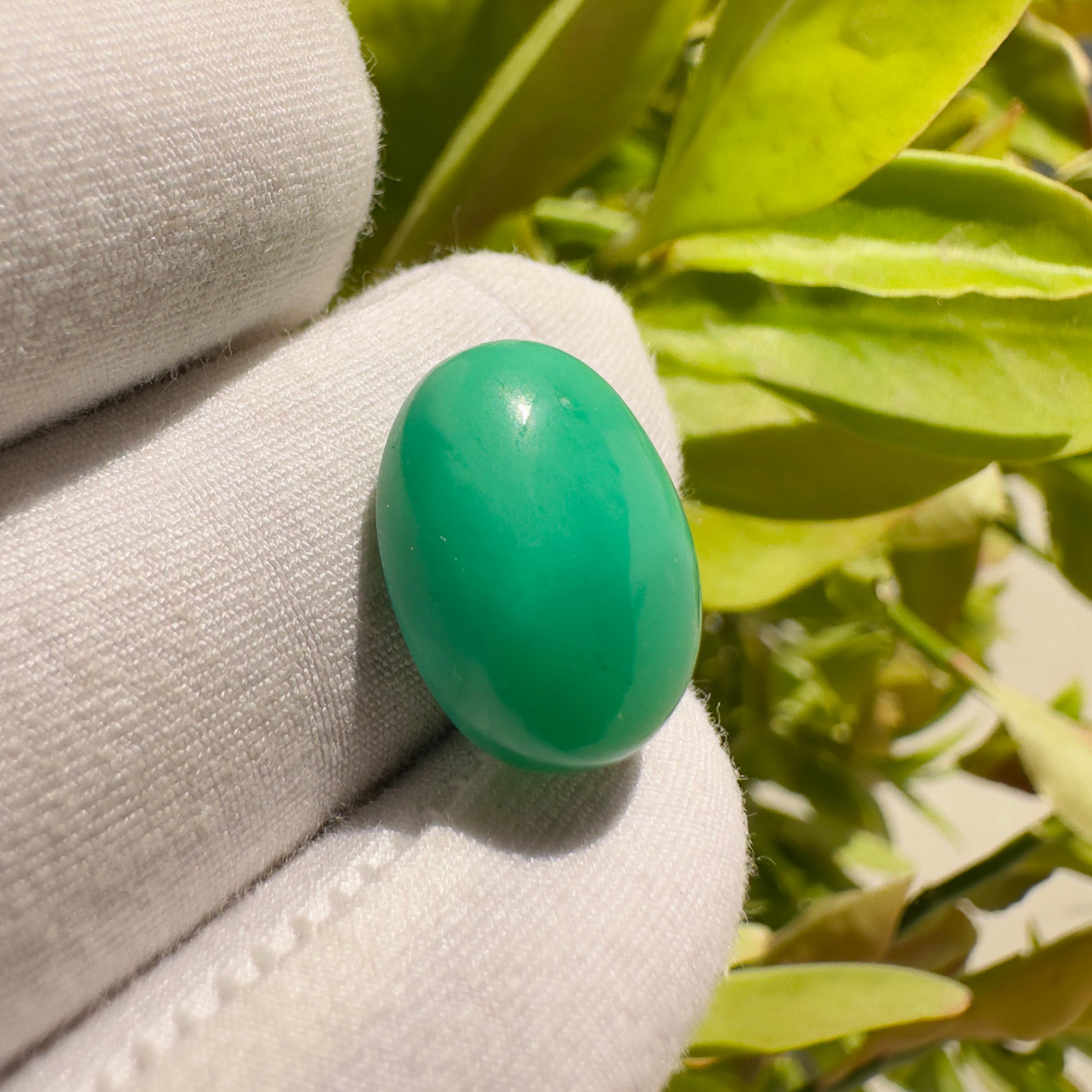Natural Chrysoprase Oval Cabochon Loose Gemstone 10 Carat AAA Green Chrysoprase Stone for Jewelry Making